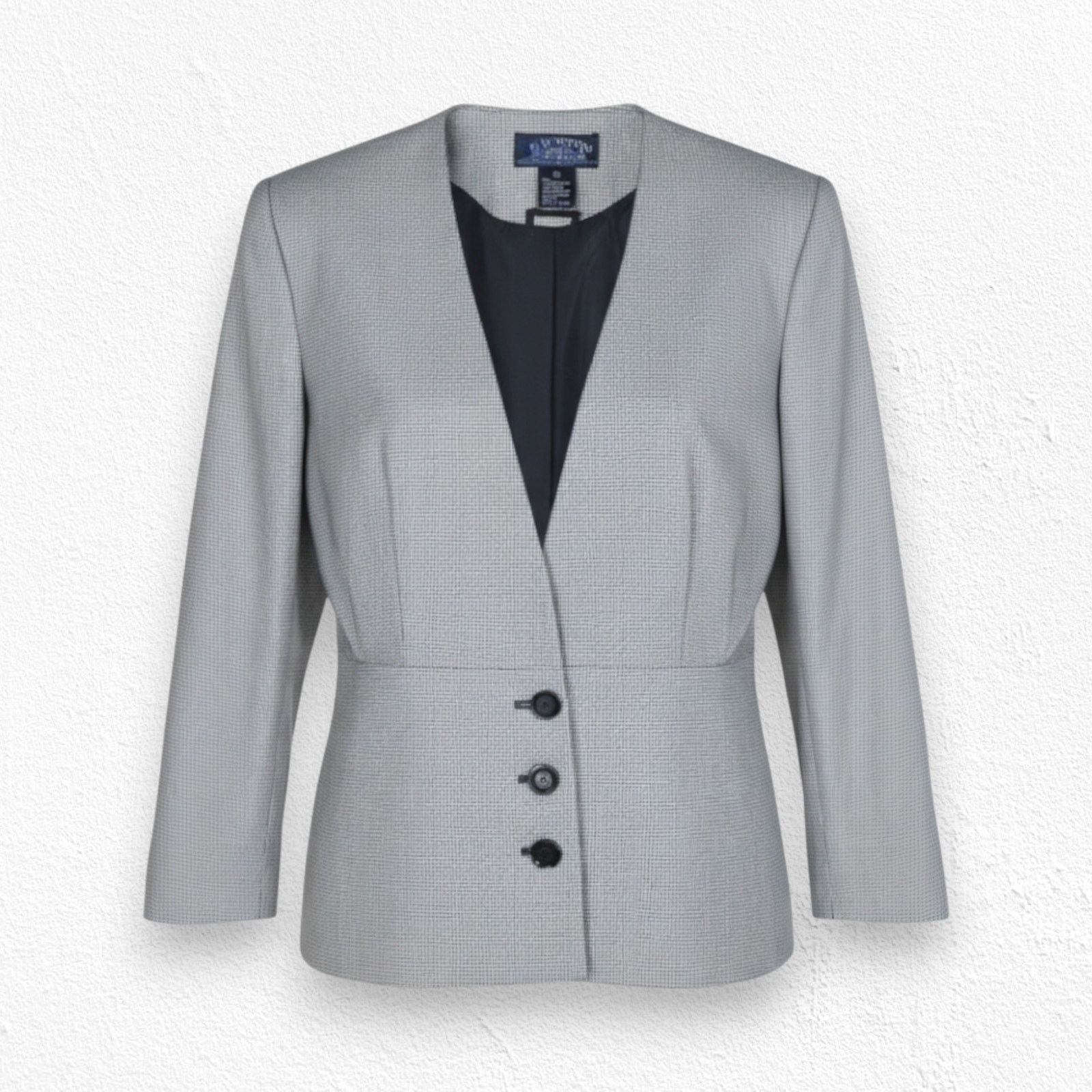 Vintage Vintage Black Houndstooth Power Suit Jacket Blazer Size 10 Size L / US 10 / IT 46 - 1 Thumbnail