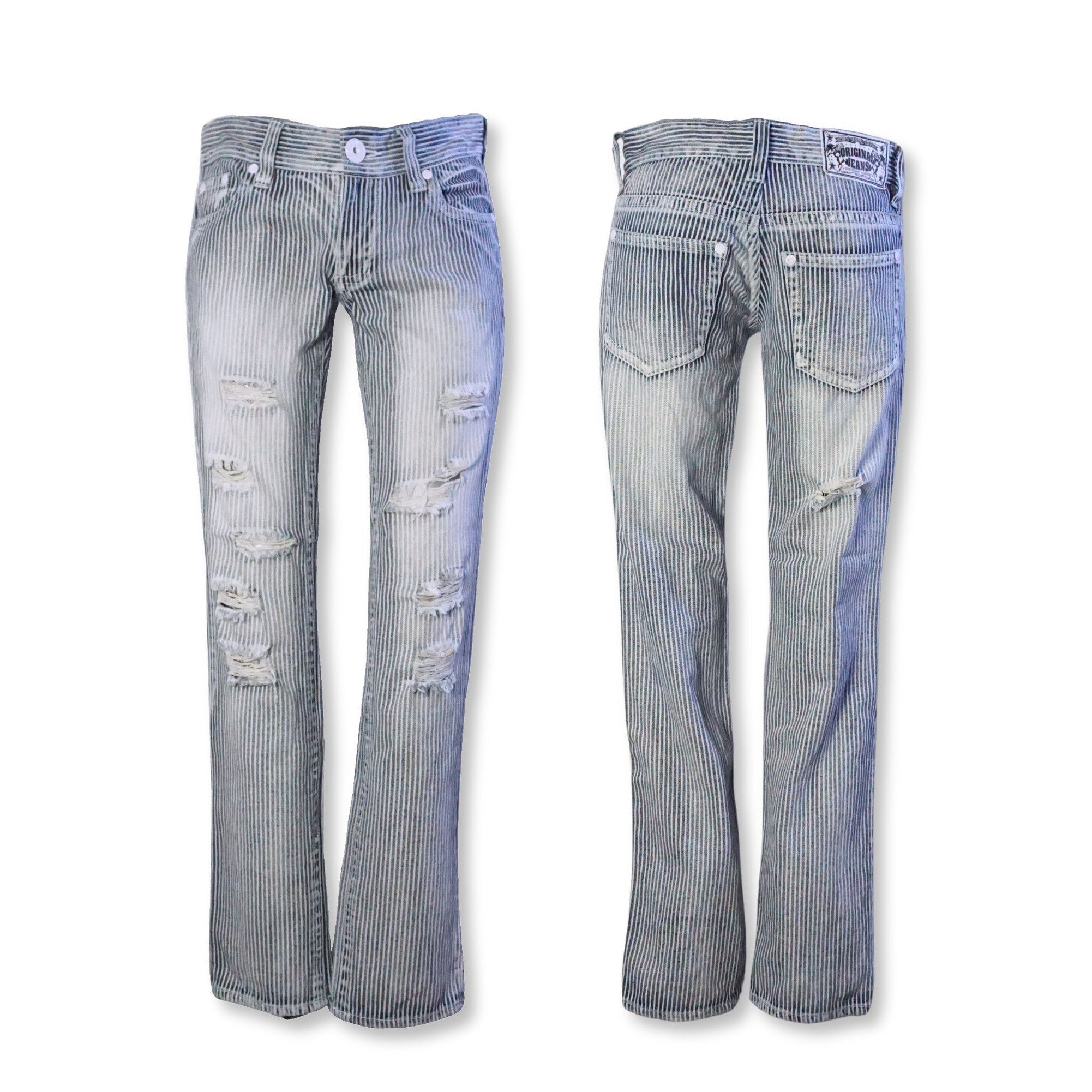 Japanese Brand Spunky Hickory Striped Low Rise Ripped Jeans Size 30" / US 8 / IT 44 - 3 Thumbnail