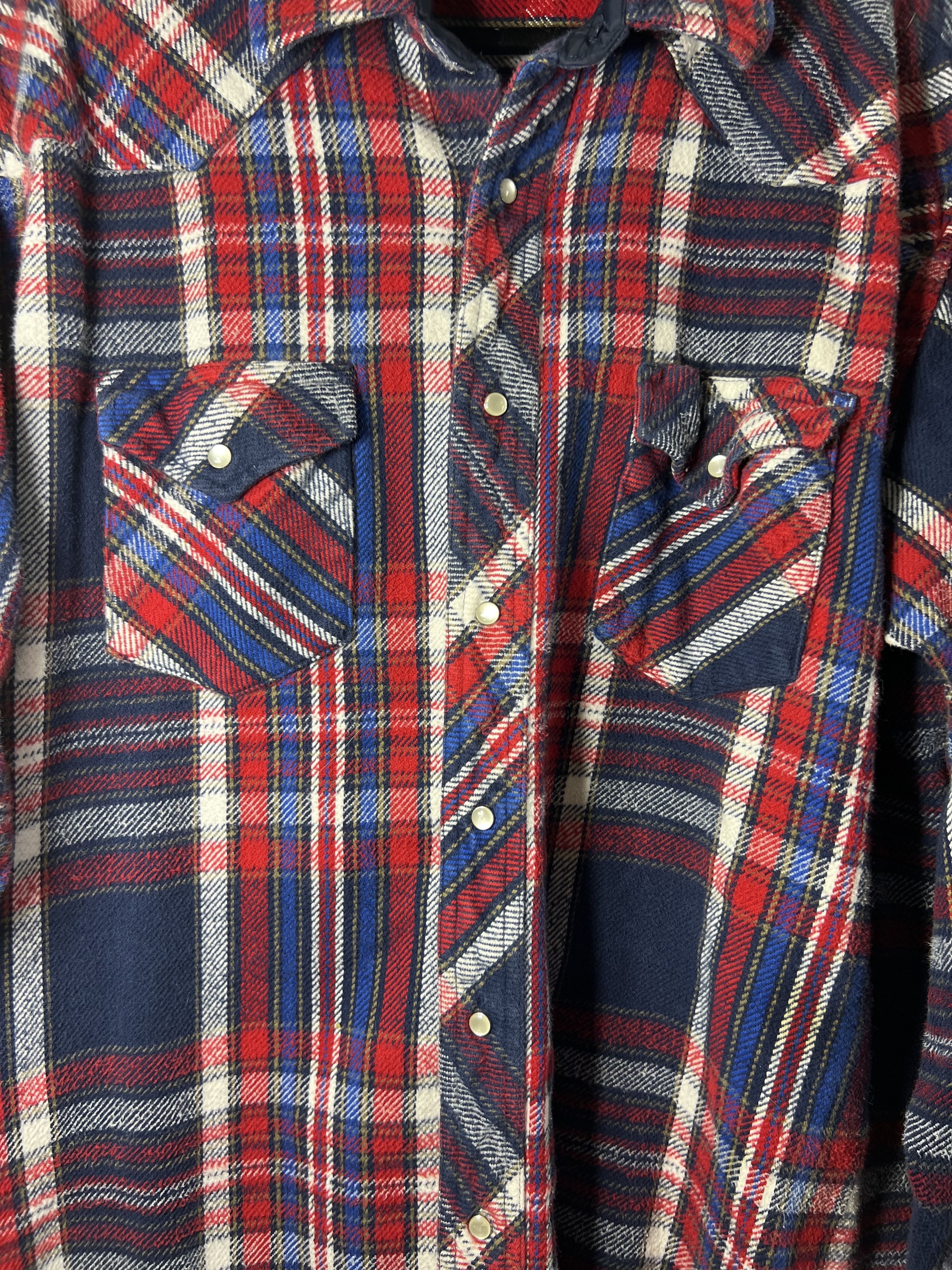 Flannel Vintage 1980's Wrangler Western Pearl Snap Long Sleeve Shirt Size US XL / EU 56 / 4 - 5 Thumbnail