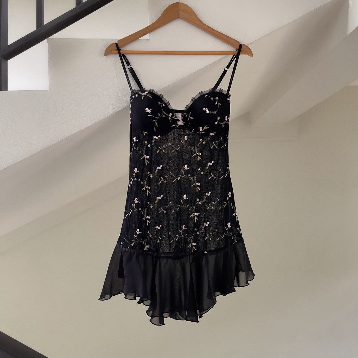 Other Romantic Y2K Black Floral Embroidered Mesh Slip Dress (M–L) Size L / US 10 / IT 46 - 3 Thumbnail