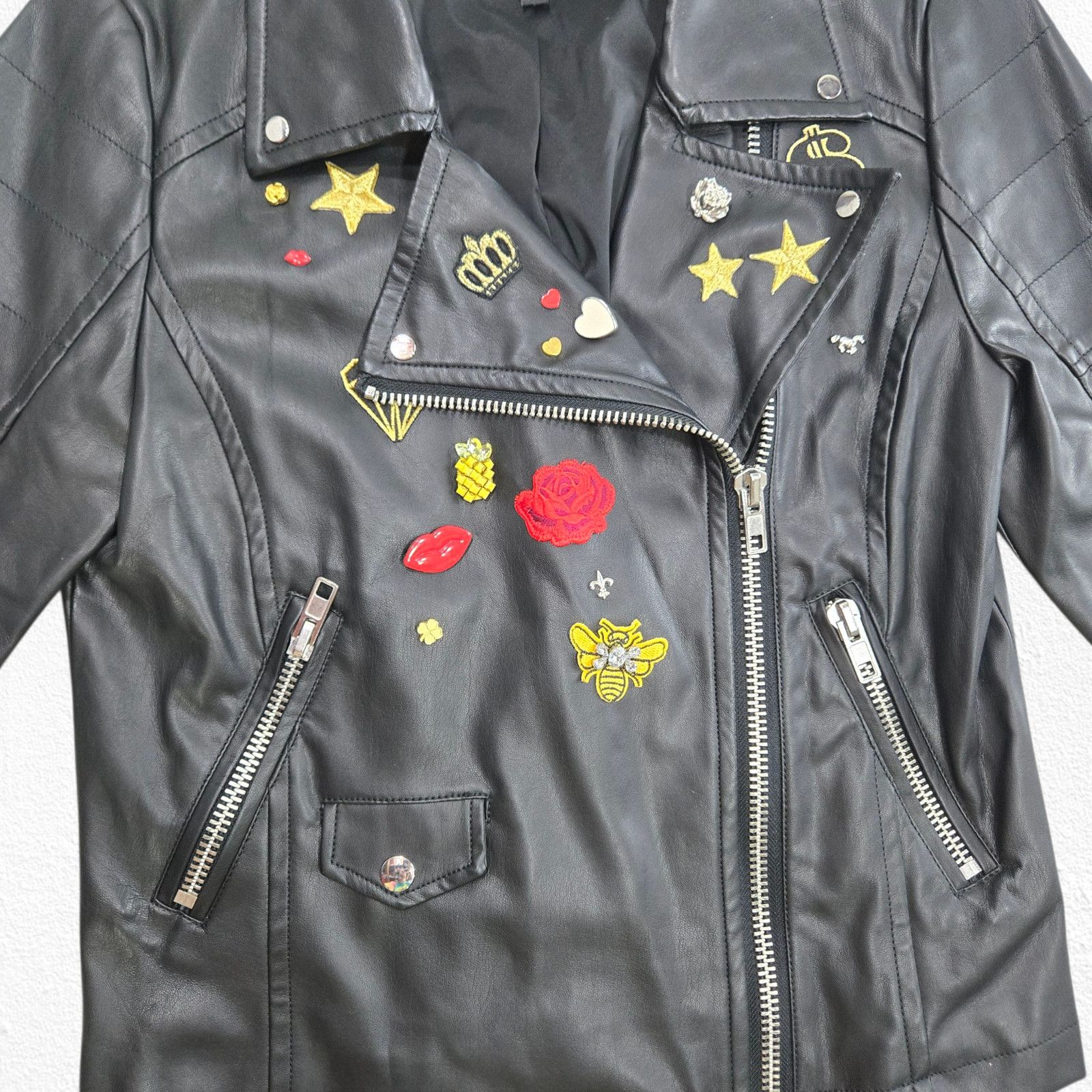 Express Black Faux Leather Moto Jacket Y2K Rocker Size Medium Size M / US 6-8 / IT 42-44 - 10 Thumbnail
