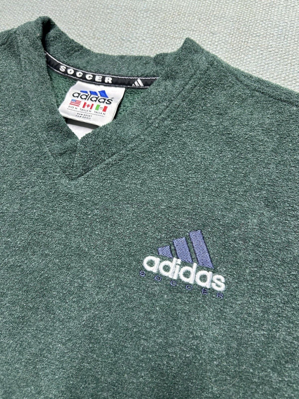 Vintage Vtg adidas fleece sweater shirt soccer v neck forest green L Size US L / EU 52-54 / 3 - 2 Thumbnail