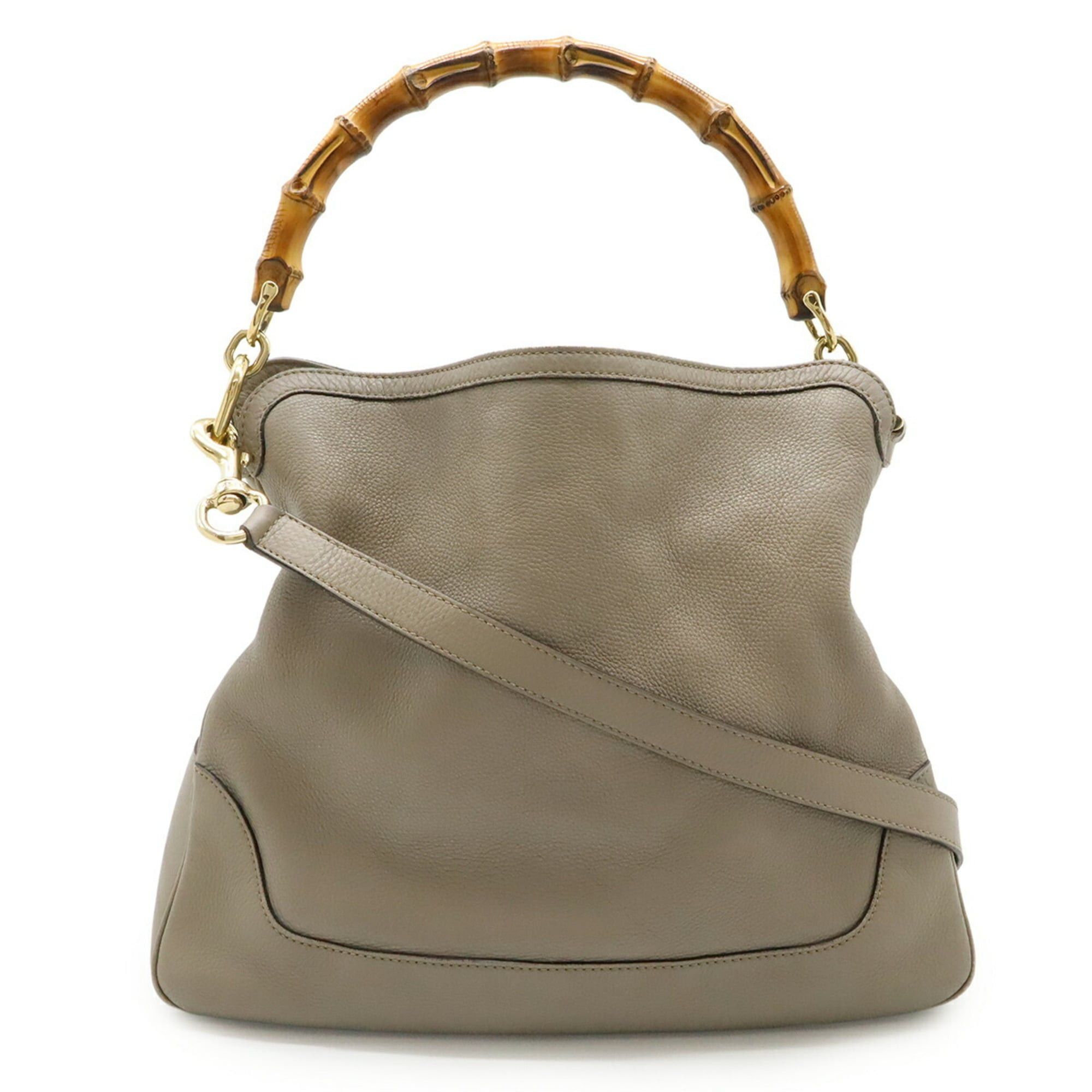 Gucci GUCCI Bamboo Handbag/Shoulder Bag in Greige Leather (282315) Size ONE SIZE - 1 Thumbnail