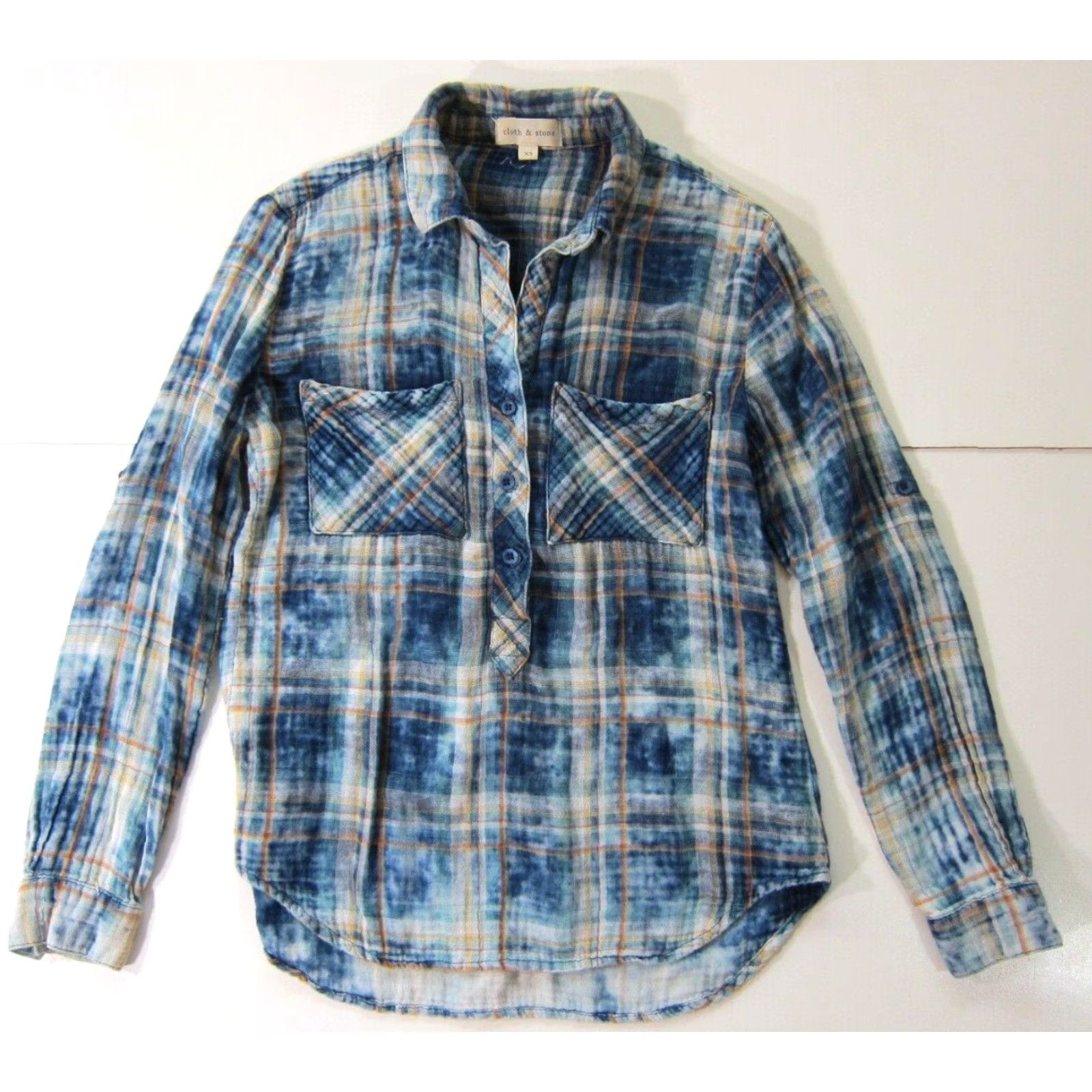 CLOT Cloth & Stone 100% Cotton Blue Yellow Plaid Button Long Sleeve Blouse XS Size XS / US 0-2 / IT 36-38 - 7 Thumbnail