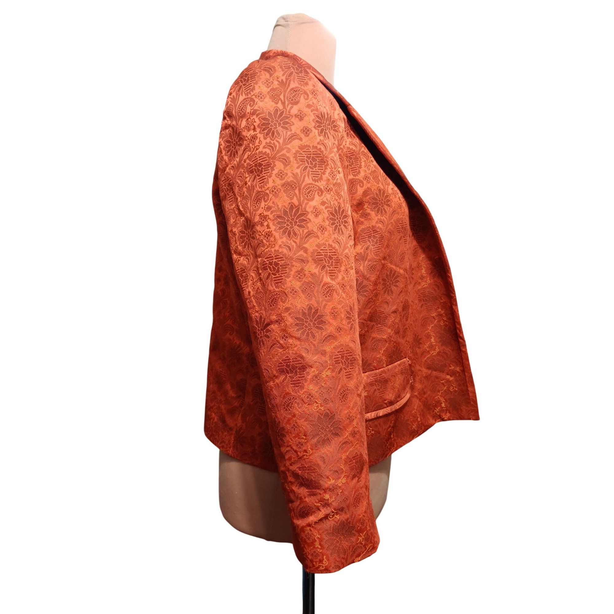 Vintage Ellen Tracy 12 Womens Blazer Orange Brocade Floral Jacquard Size XL / US 12-14 / IT 48-50 - 9 Thumbnail