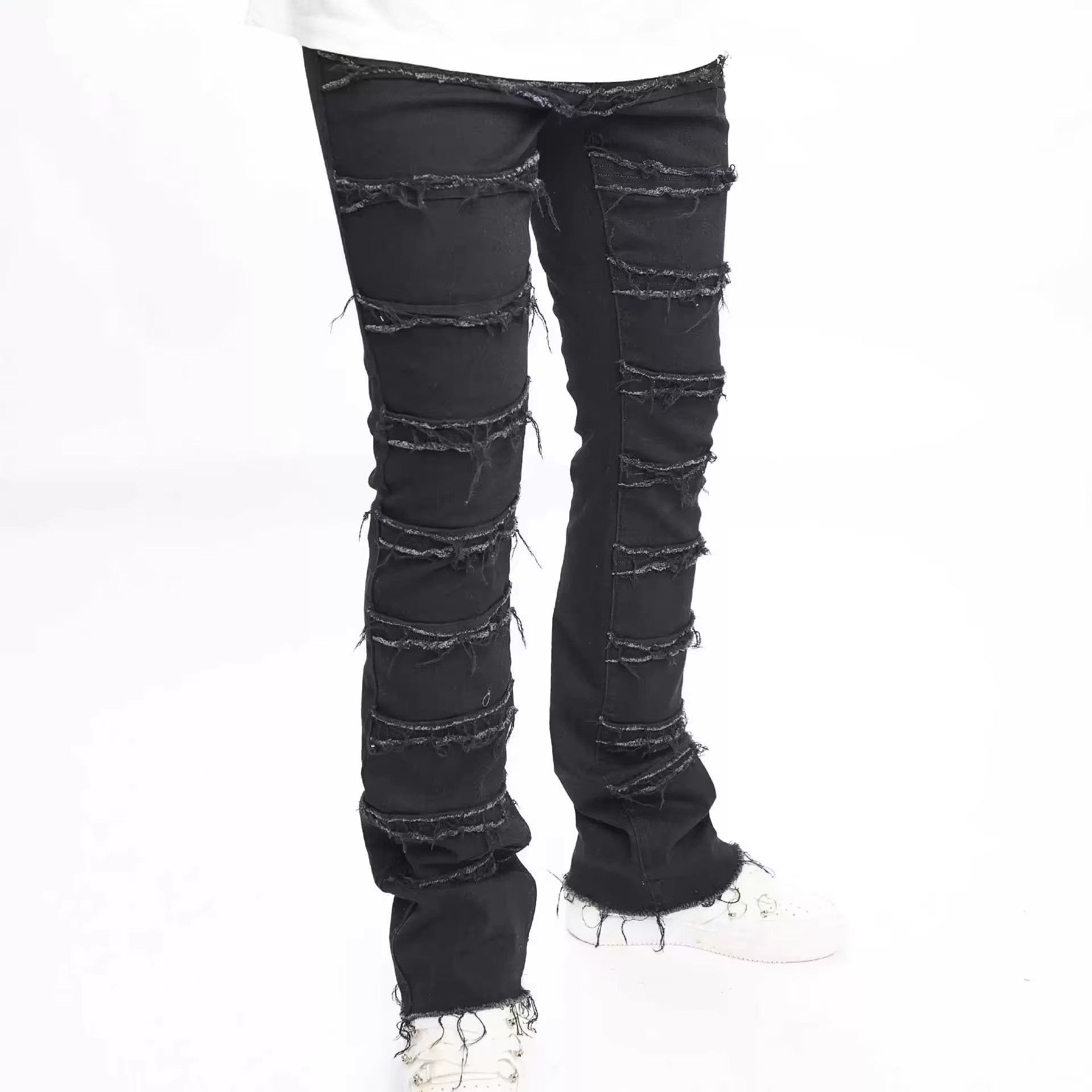 Japanese Brand × Jean Men Black Spliced Distressed Stretch Jean Size US 34 / EU 50 - 2 Thumbnail