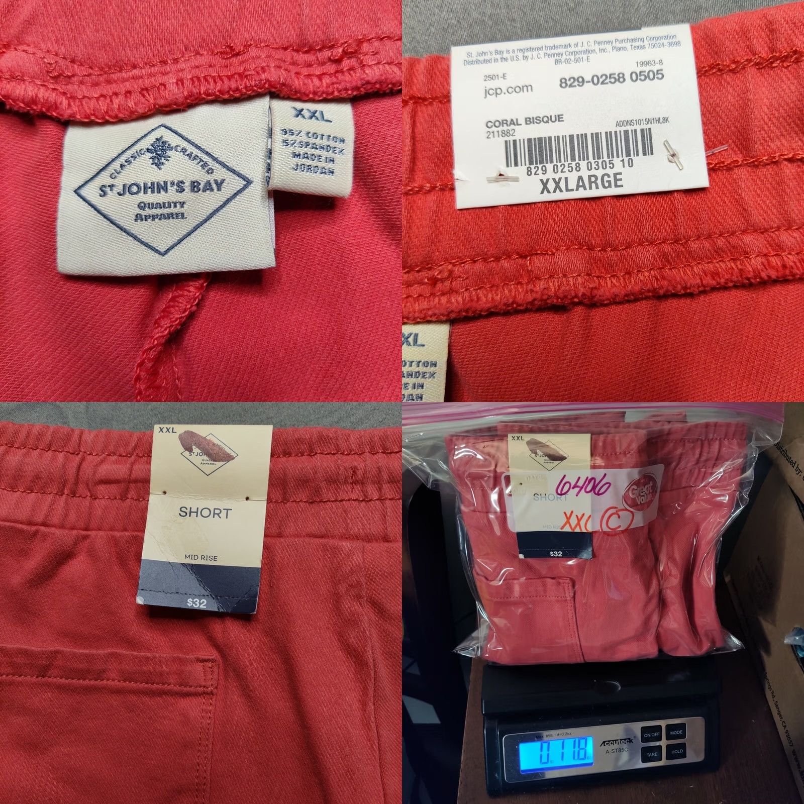 Vintage St Johns Bay Women 2XL Coral Bisque Pull On Cotton Blend 4" Shorts NEW Size 40" / US 18 - 8 Thumbnail