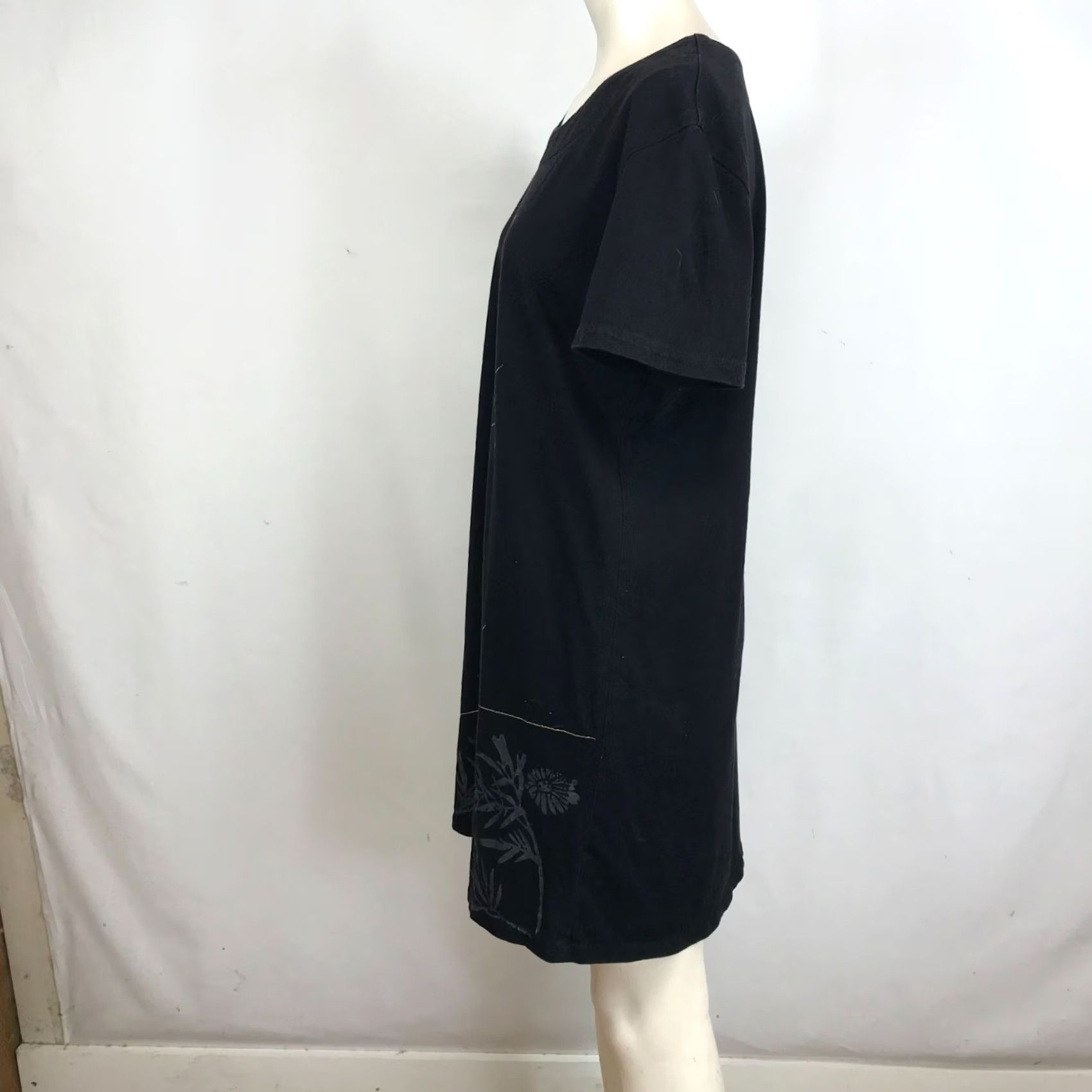 Vintage ISLAND ATTITUDES ROUND NECK DRESS WOMEN'S M/L BLACK FLORAL SHORT SLEEVE Size 32" / US 10 / IT 46 - 6 Thumbnail