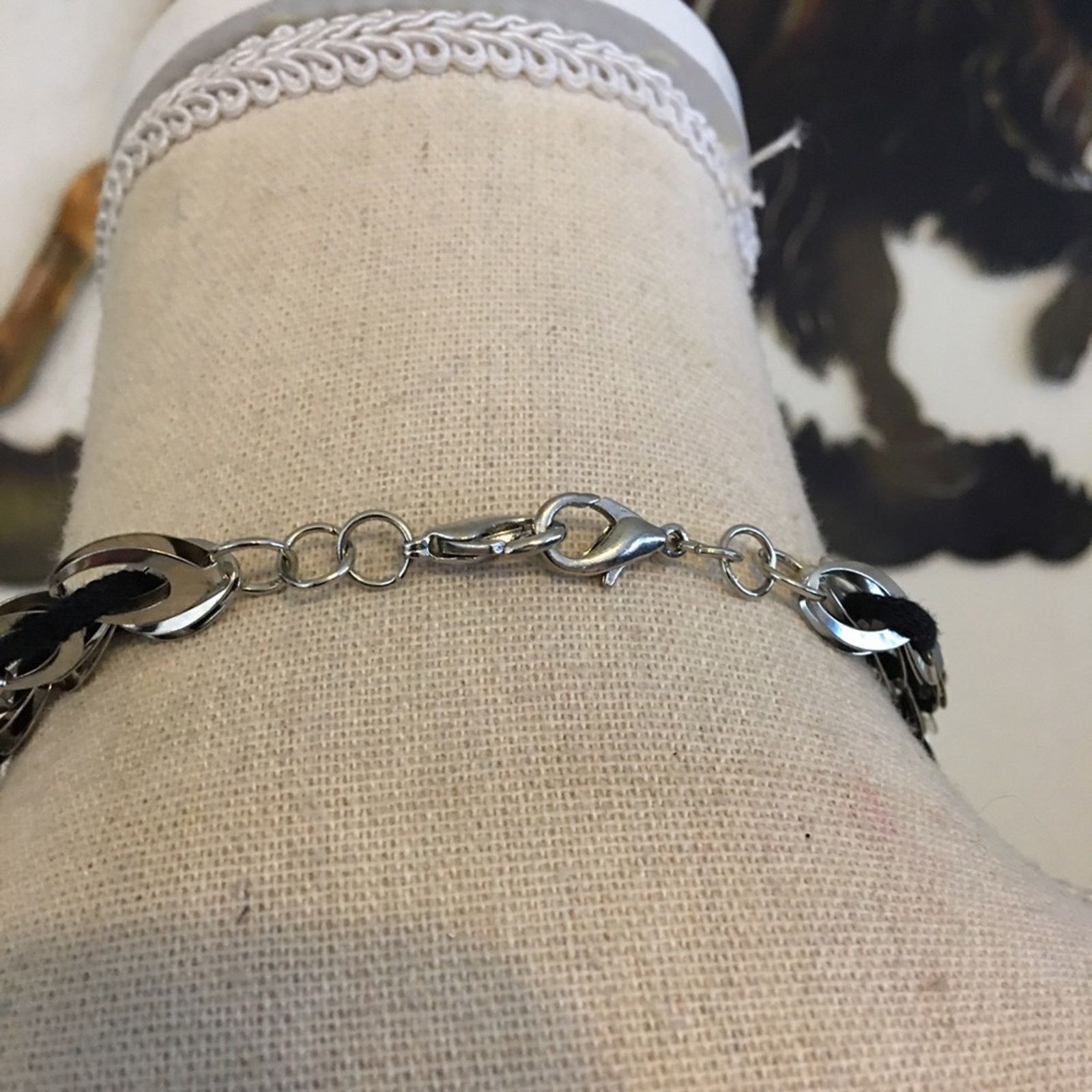Jewelry Soft black ribbon woven silver link necklace Size ONE SIZE - 5 Thumbnail
