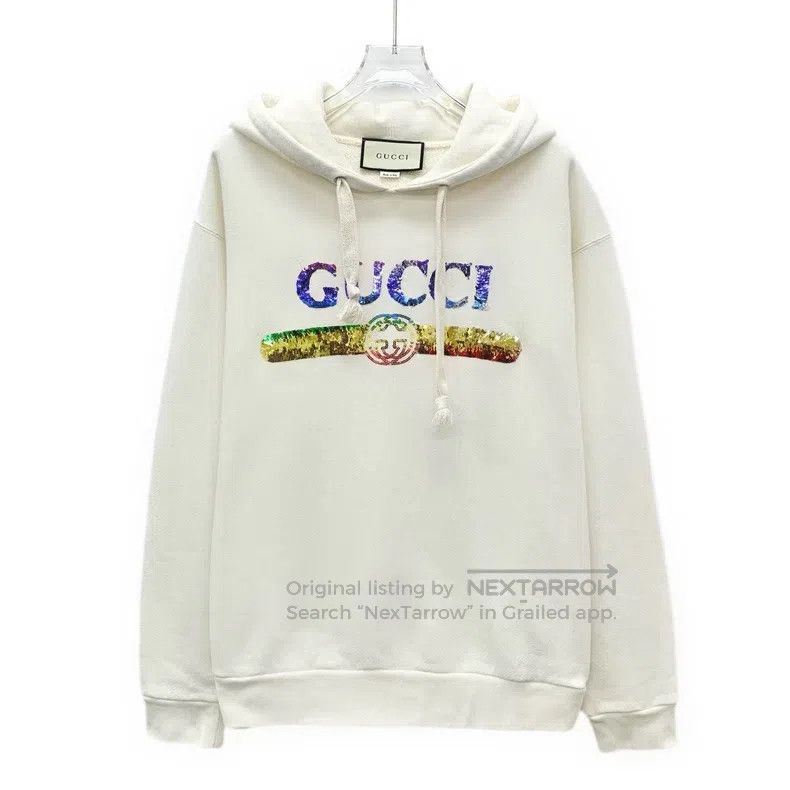 Gucci Gucci White logo sequin cotton hooded drawstring long-slee Size US S / EU 44-46 / 1 - 1 Thumbnail