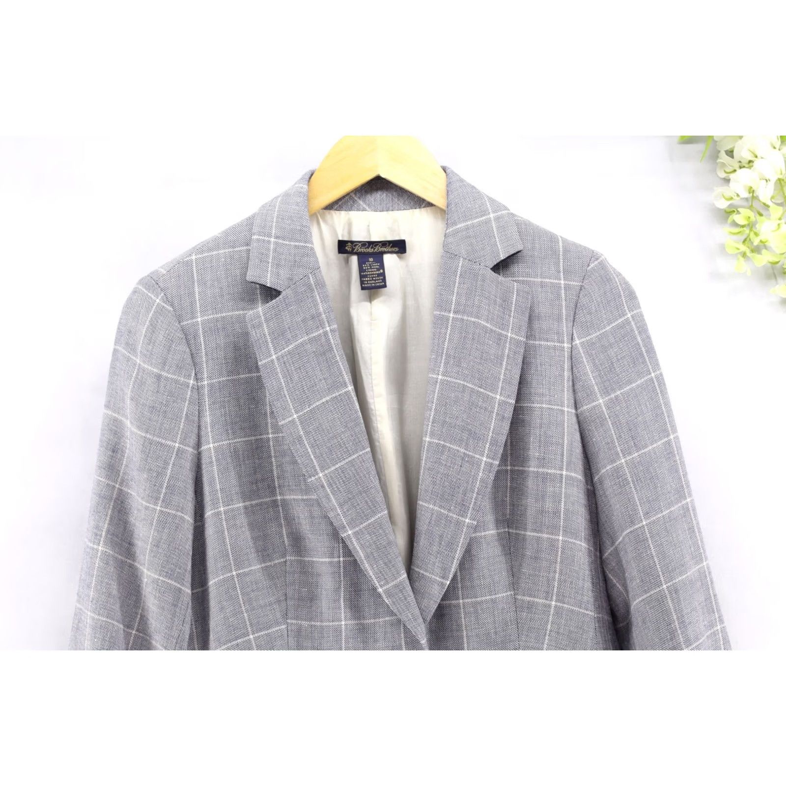 Brooks Brothers Brooks Brothers Women's Blazer Wool Linen Windowpane Blue Sz 10 Size L / US 10 / IT 46 - 3 Thumbnail