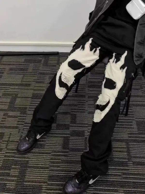 VIBE Retro black reset stitching skull workwear casual trousers Size US 32 / EU 48 - 4 Thumbnail