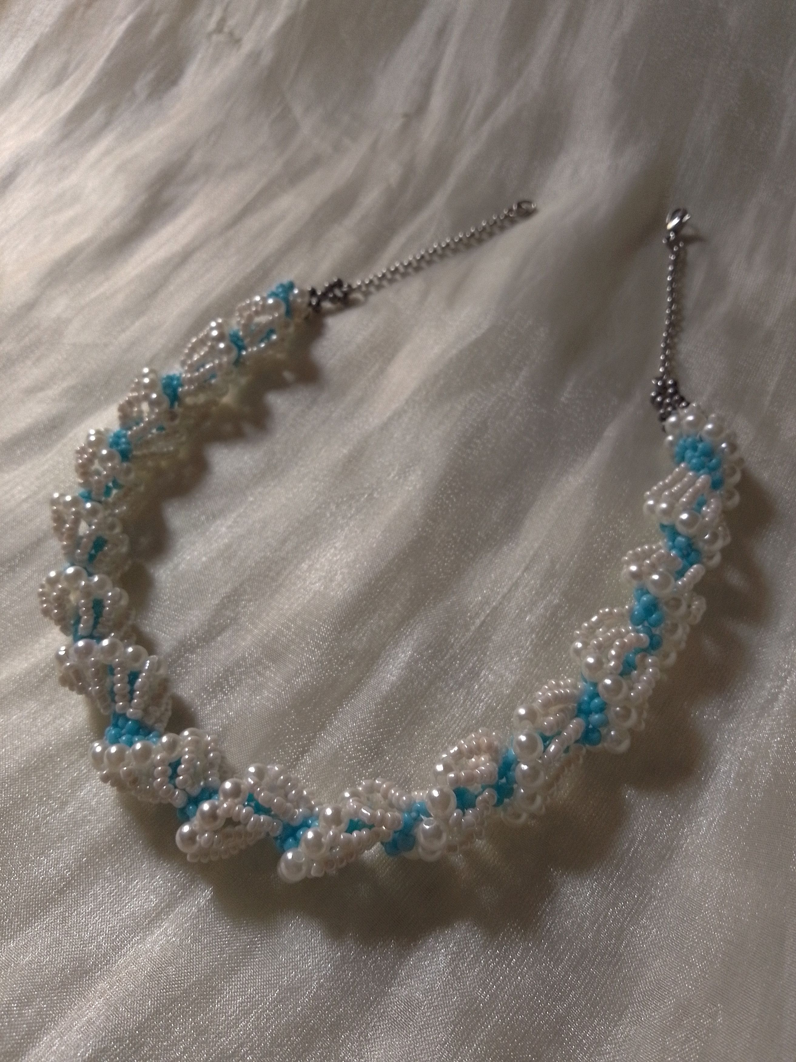 Handmade Necklace Vintage style beige blue tubular Size ONE SIZE - 1 Thumbnail