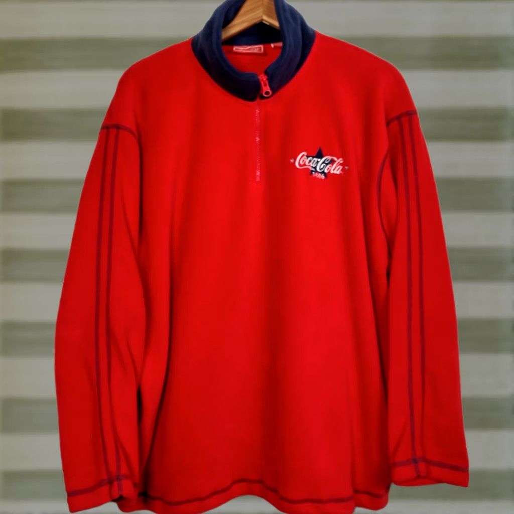 Vintage VINTAGE Coca-Cola Fleece Jacket XL Red Embroidered Stand-Up Collar Jacket Men 1990s Soda Pop Size US XL / EU 56 / 4 - 1 Thumbnail