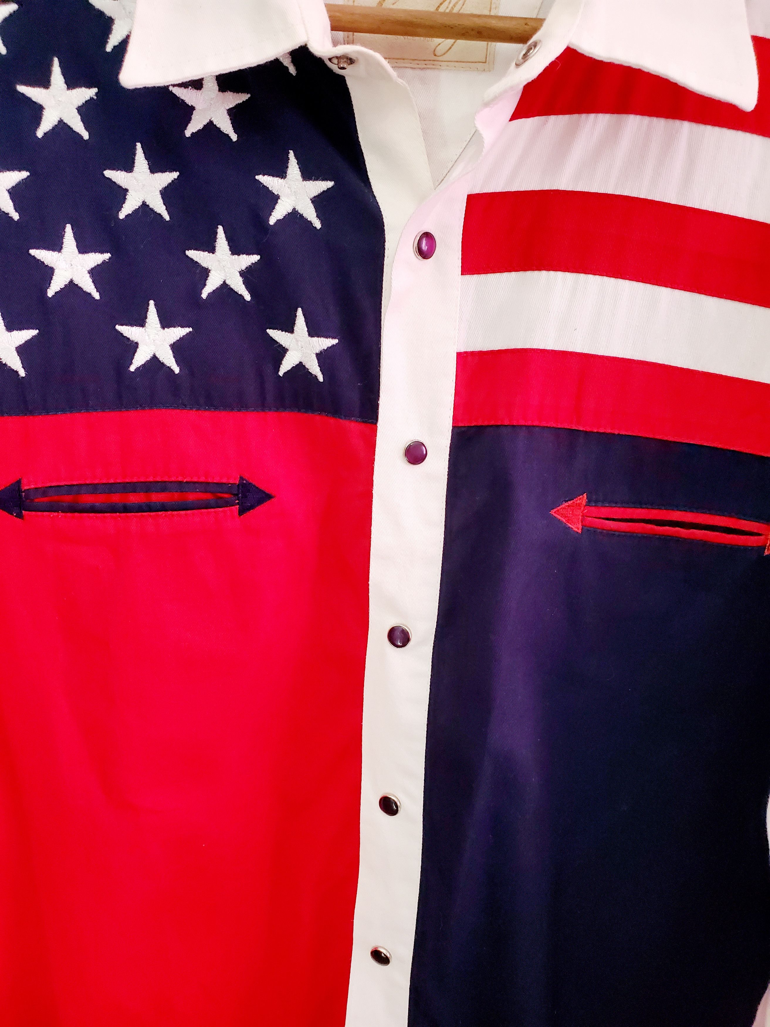 Japanese Brand × Vintage Vintage 90s USA Flags Button Ups shirt ideal condition sz L Size US L / EU 52-54 / 3 - 2 Thumbnail