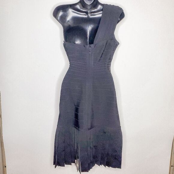 Herve Leger Hervé Leger Black Renee Fringe Asymmetrical One Shoulder Ban Size M / US 6-8 / IT 42-44 - 2 Thumbnail