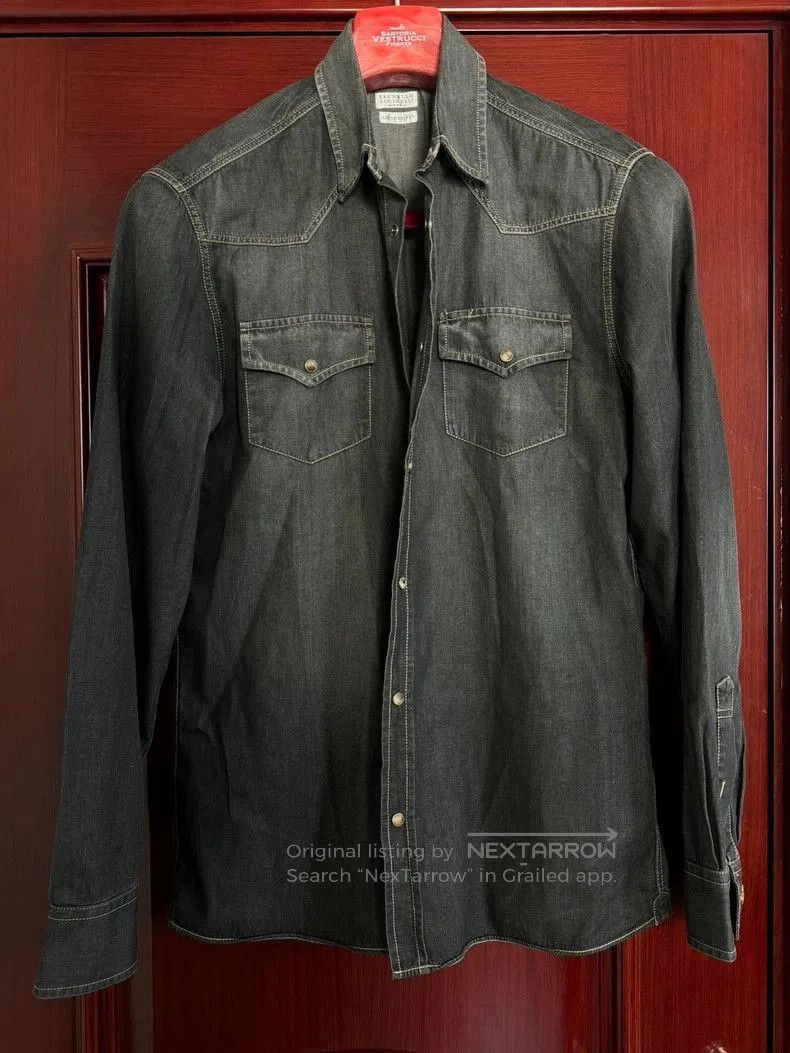 Brunello Cucinelli Denim Button-Up Shirt.