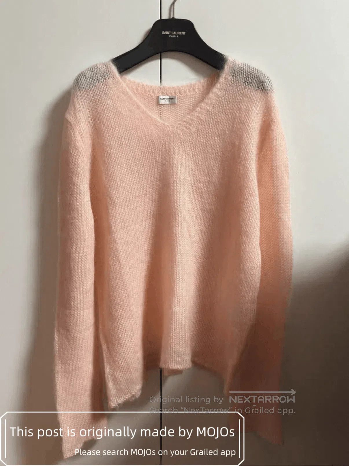 Saint Laurent Paris Sz XL Saint Laurent Paris Pink Mohair V-neck Knitwear mojos Size US XL / EU 56 / 4 - 1 Thumbnail