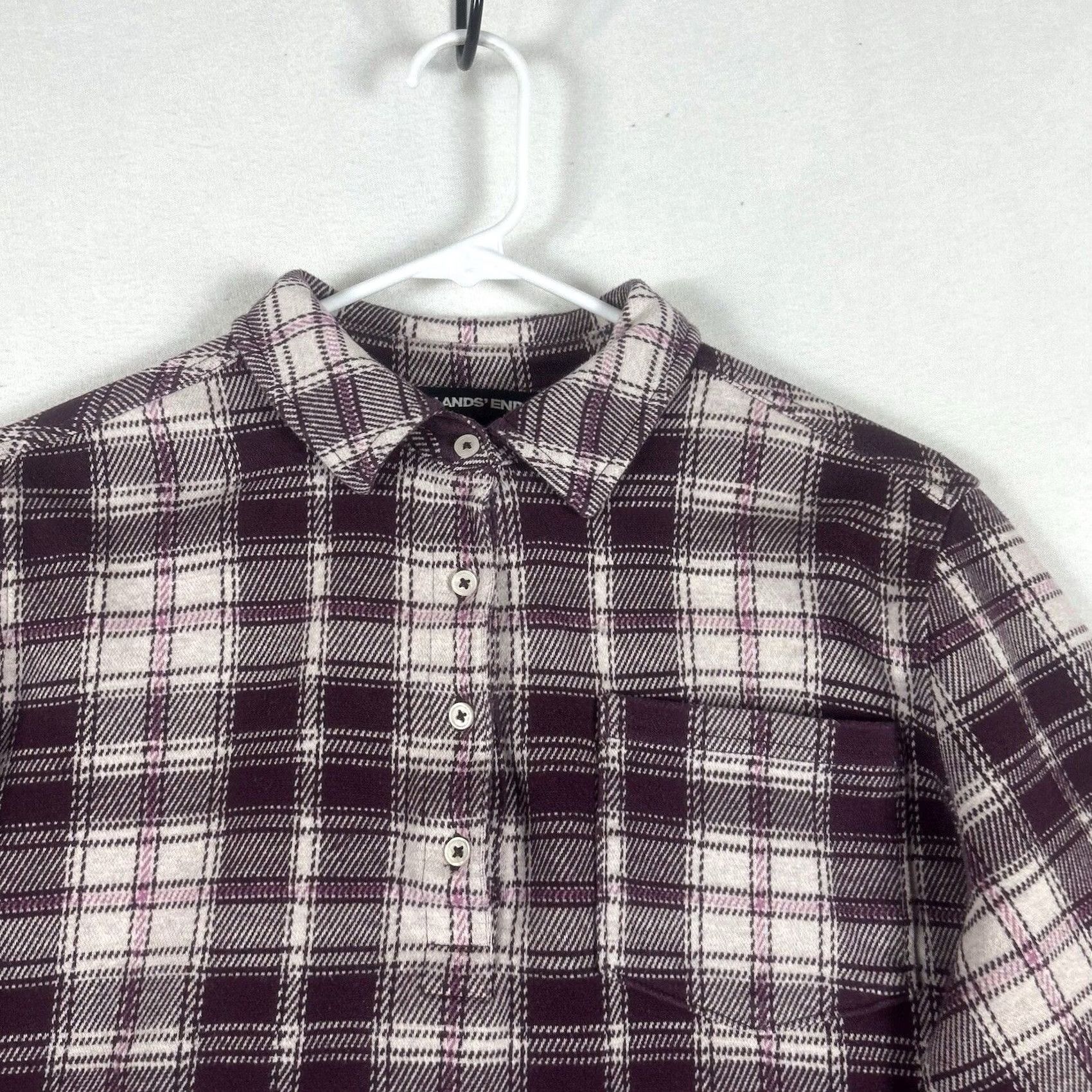 Lands' End Lands' End Flannel Shirt Women's Large Red Plaid Button-Up 1/4 Button Long Sleeve Collared Size L / US 10 / IT 46 - 2 Thumbnail