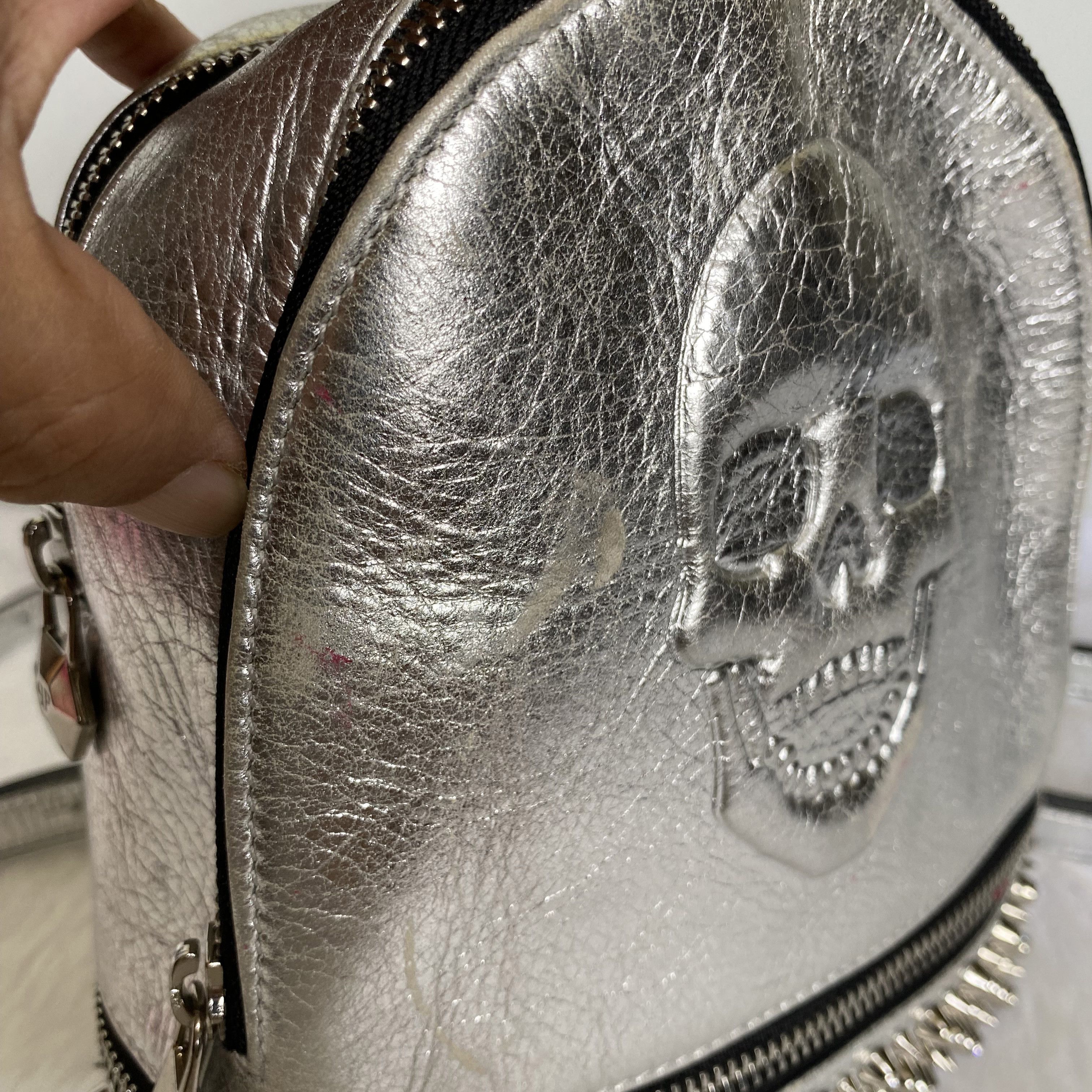 Philipp Plein Mini Cornelia Silver Crystal Studded Skull Leather Backpack Size ONE SIZE - 10 Thumbnail