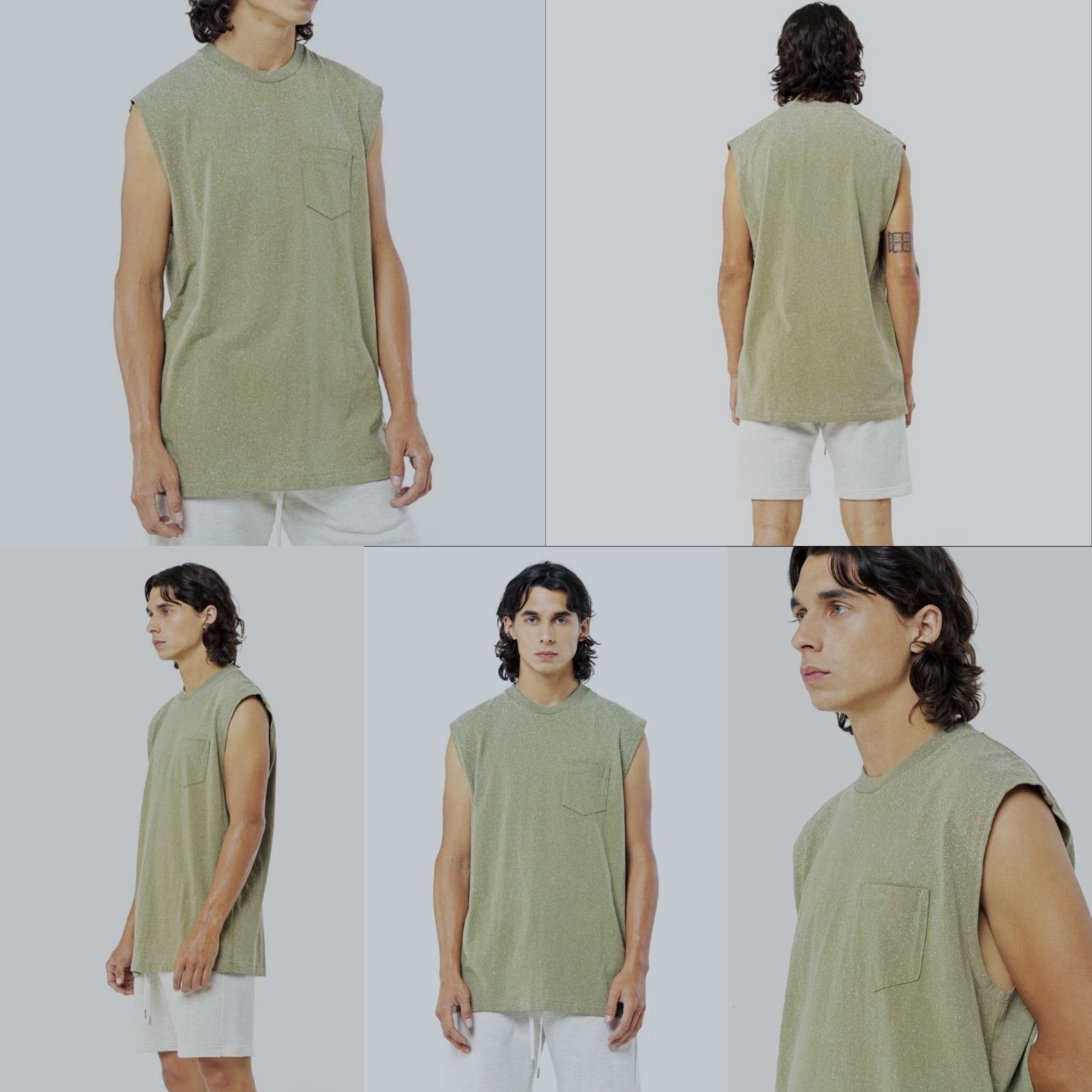 Designer John Elliott Salt Wash Rodeo Pocket Sleeveless Tee Olive L Size US L / EU 52-54 / 3 - 16 Thumbnail