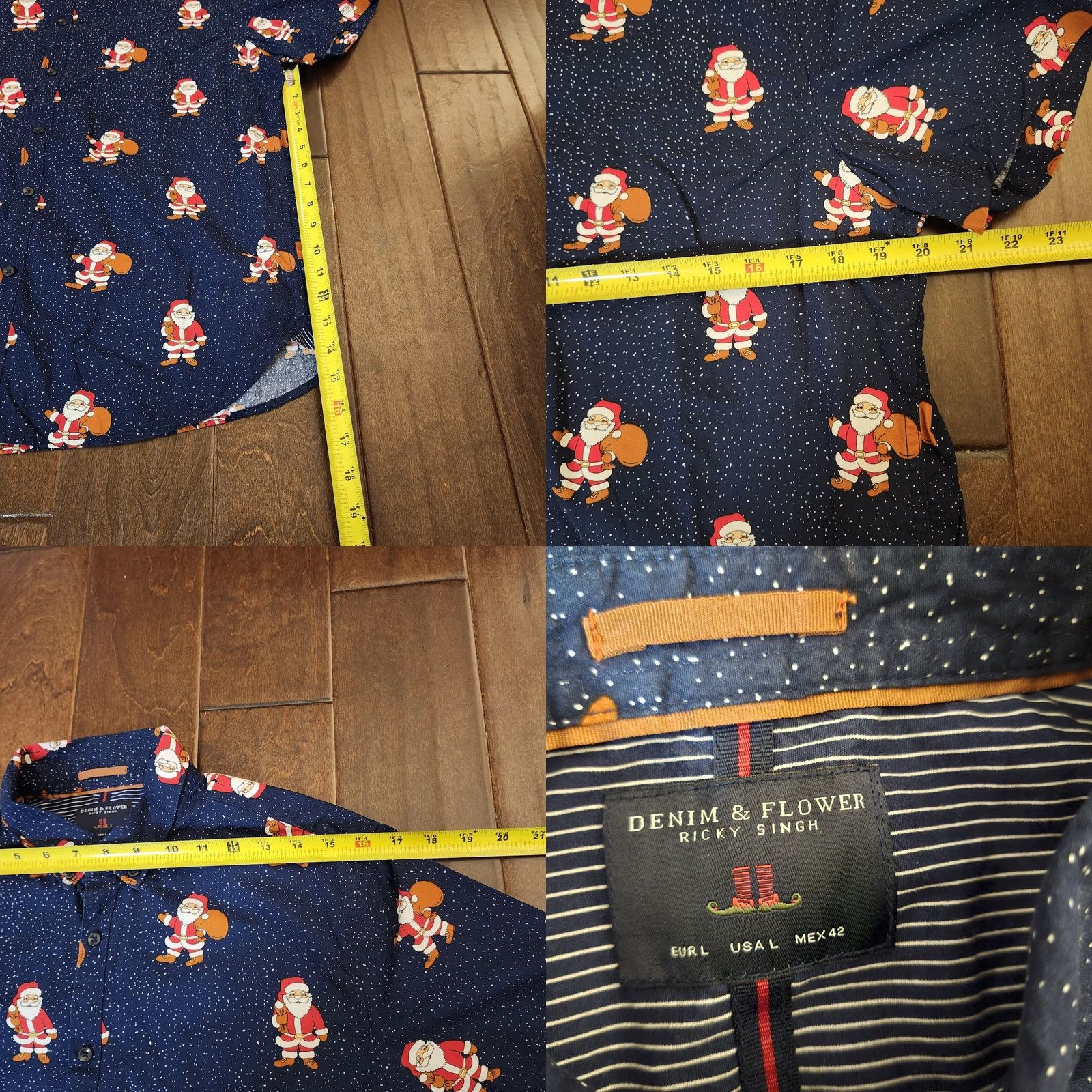 Denime Denim & Flower Button-Down Short Sleeves Santa Claus Graphic Print Denim Shirt Mens Large Blue Size US 33 - 8 Thumbnail