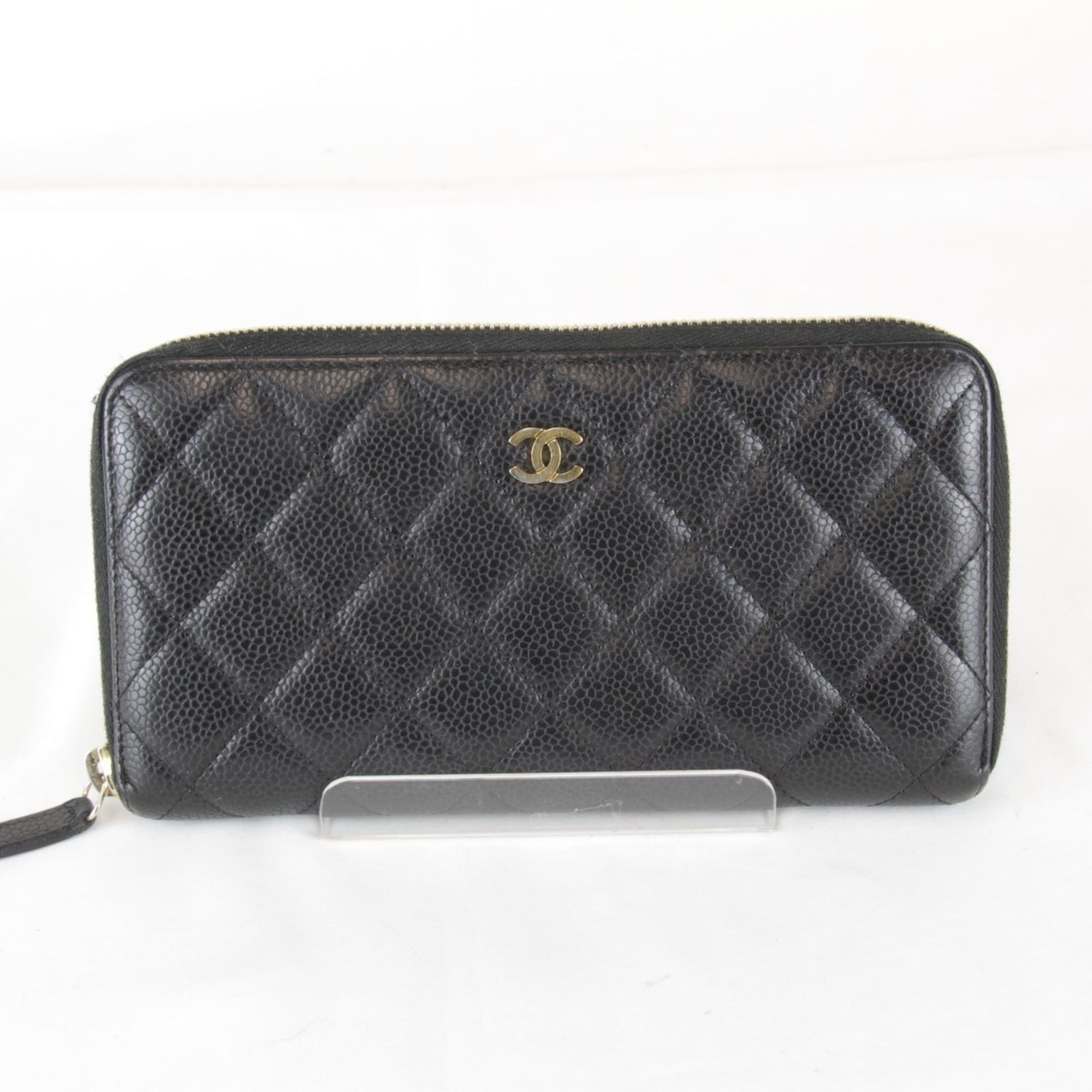 Chanel CHANEL Matelasse Caviar Leather Round Zip Long Wallet in Black Grained Calfskin for Women Size ONE SIZE - 1 Thumbnail