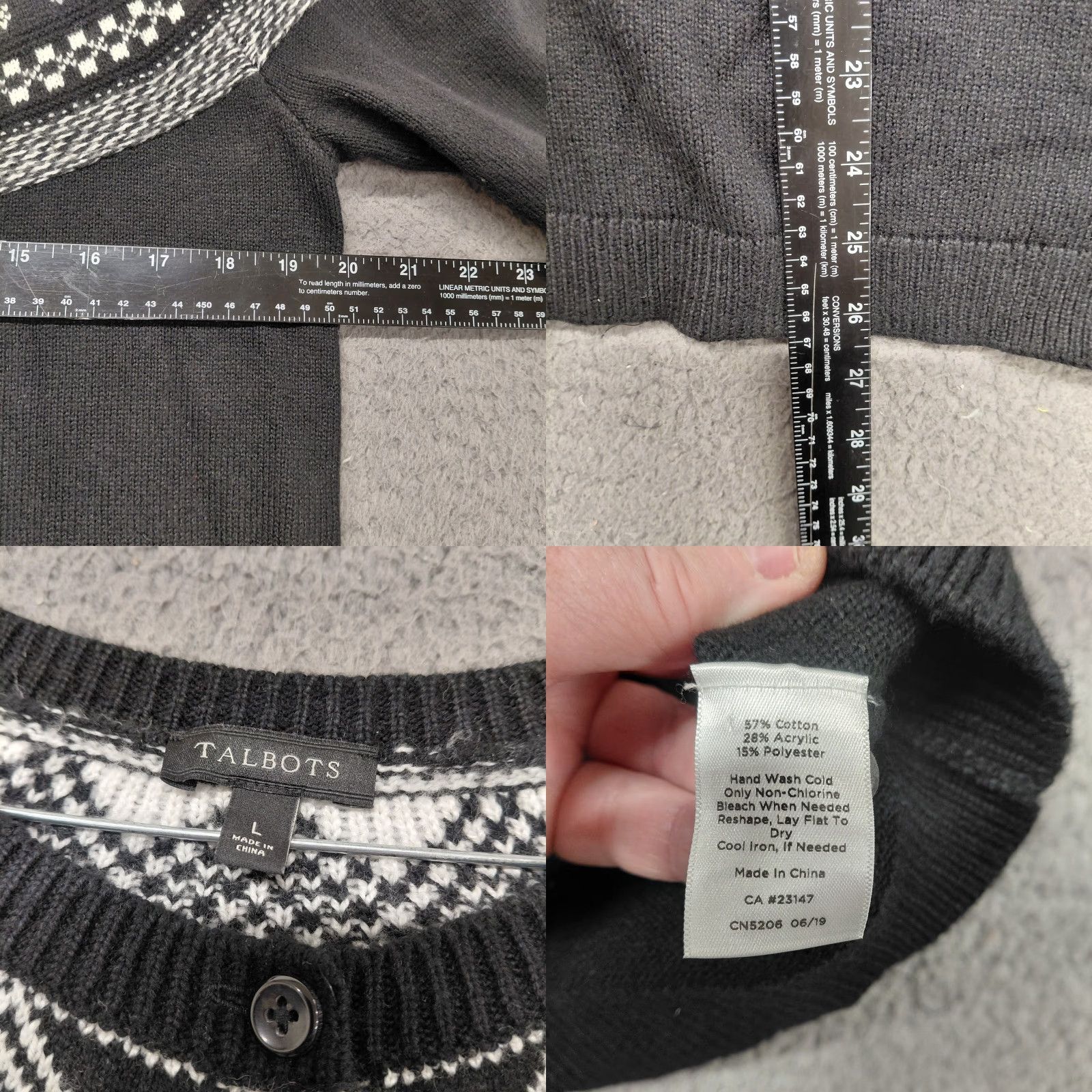 Talbots Talbots Cardigan Women’s Large Black & White Fair Isle Snowflake Knit Sweater Crew Neck Buttoned Raglan Sleeve Size L / US 10 / IT 46 - 8 Thumbnail