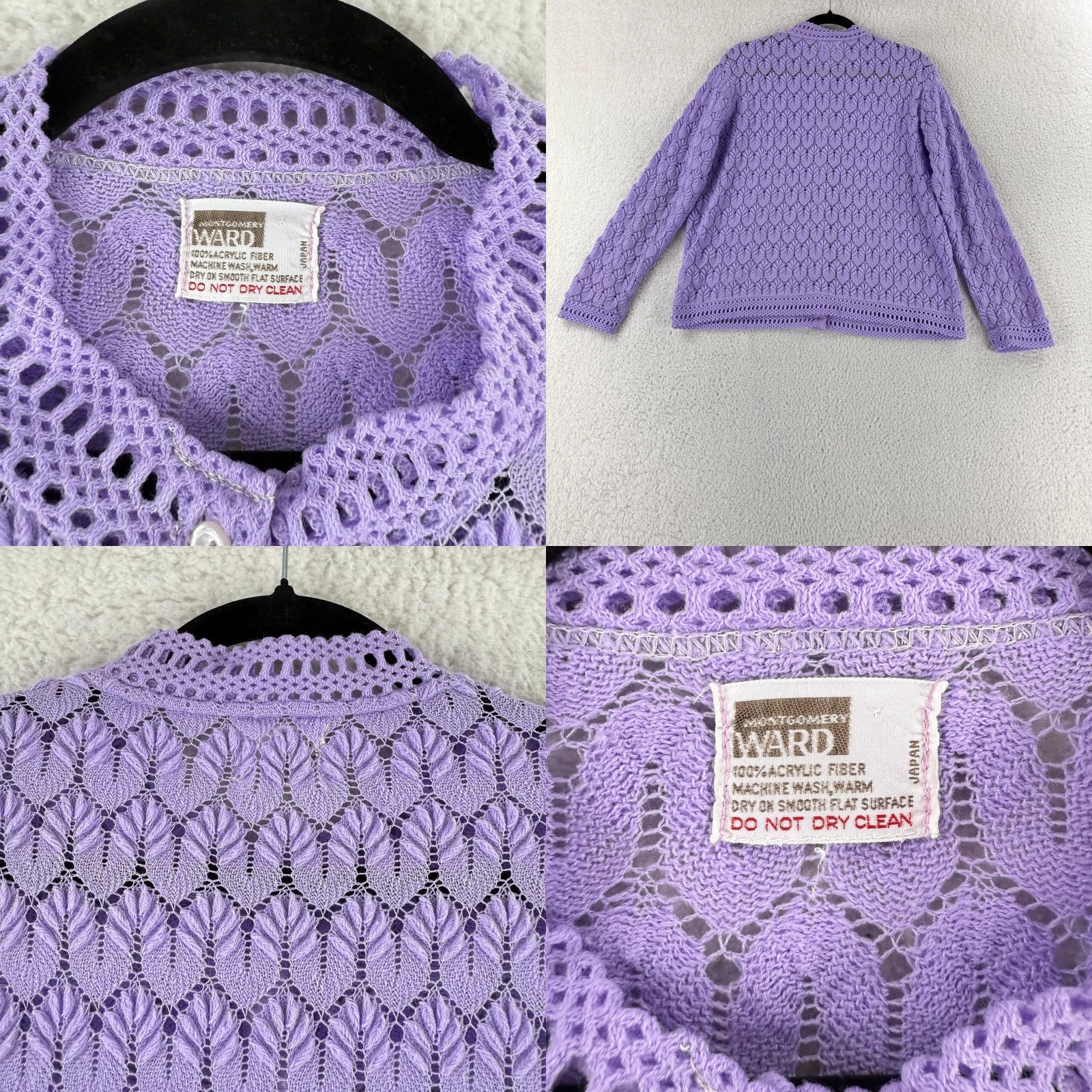 Vintage Montomery Ward Cardigan Sweater Womens Medium Purple Crochet Knit Button-Up VTG Size M / US 6-8 / IT 42-44 - 8 Thumbnail