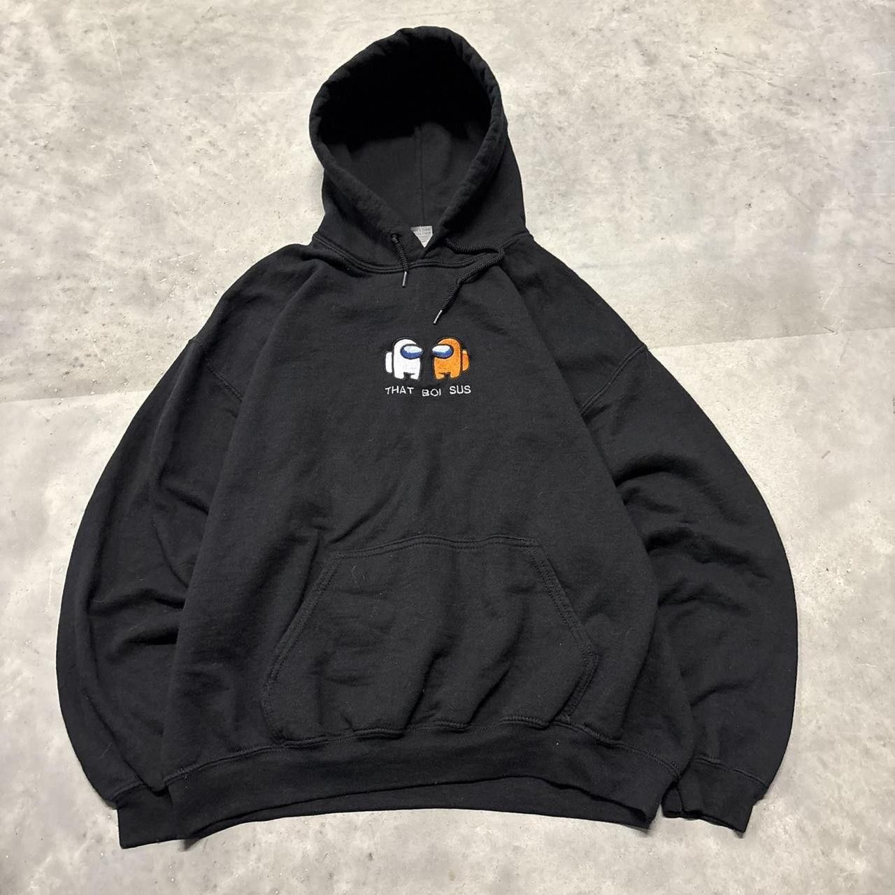 Japanese Brand × Vintage Crazy Vintage Y2K/2000s Black Among Us “That Boi Sus” Funny Embroidered Humor Hoodie! Size US L / EU 52-54 / 3 - 1 Thumbnail