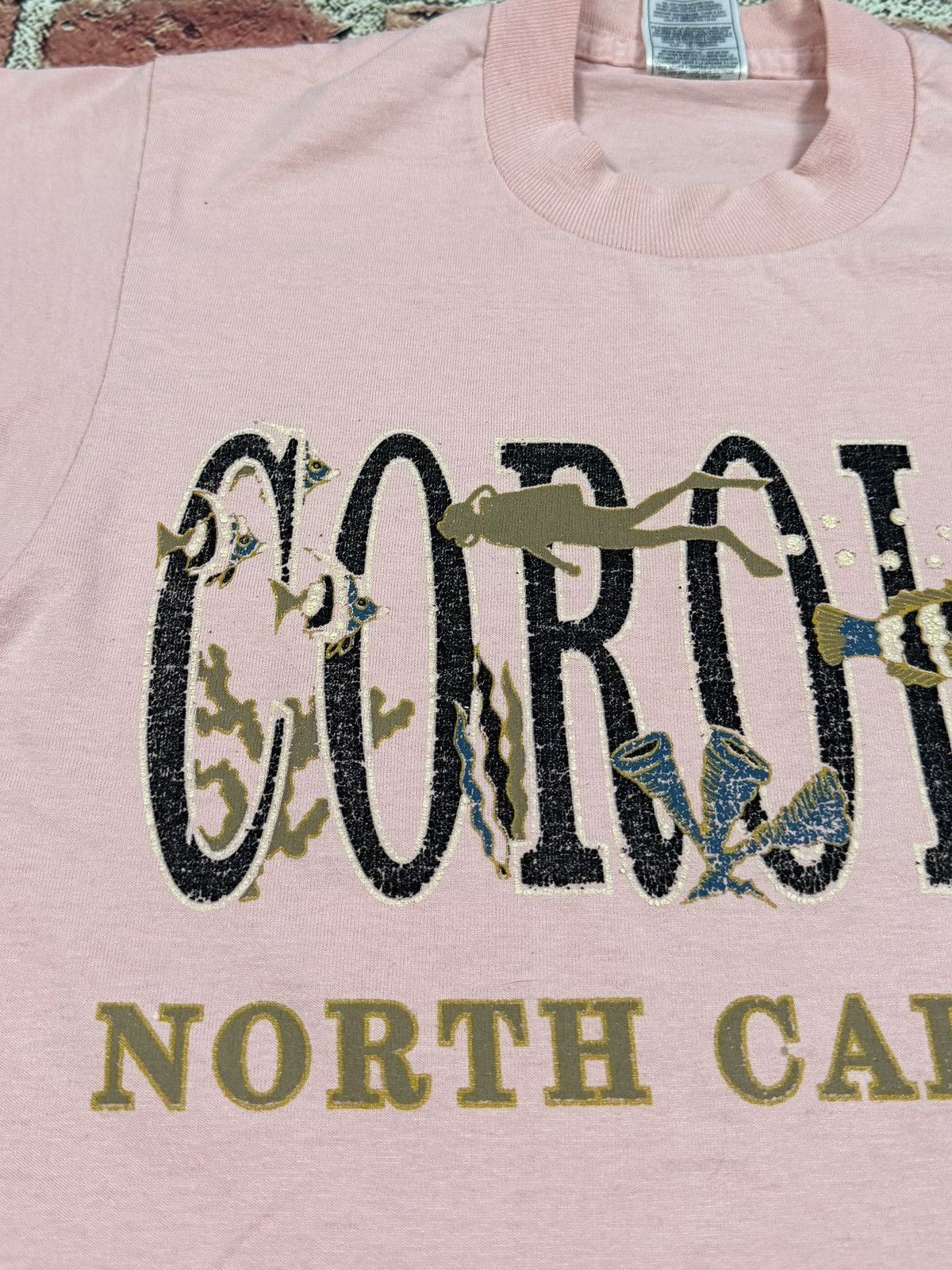 Fruit Of The Loom Vintage Corolla North Carolina Single Stitch Tee Scuba Fish Size US S / EU 44-46 / 1 - 5 Thumbnail
