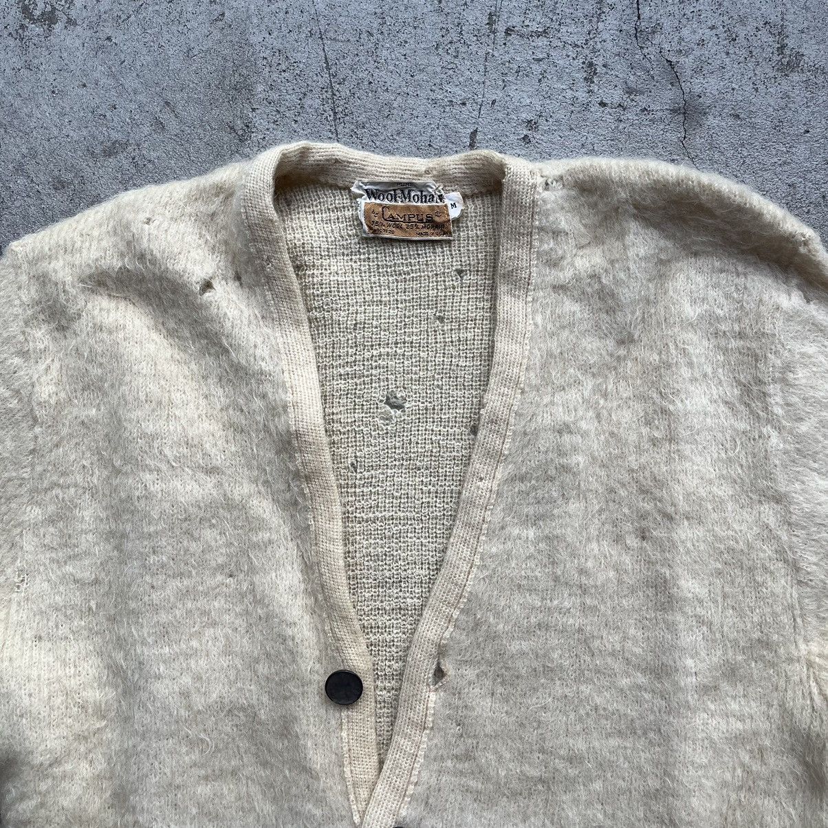 Crazy 60s Mohair Cardigan Distressed Campus Wool Kurt Cobain