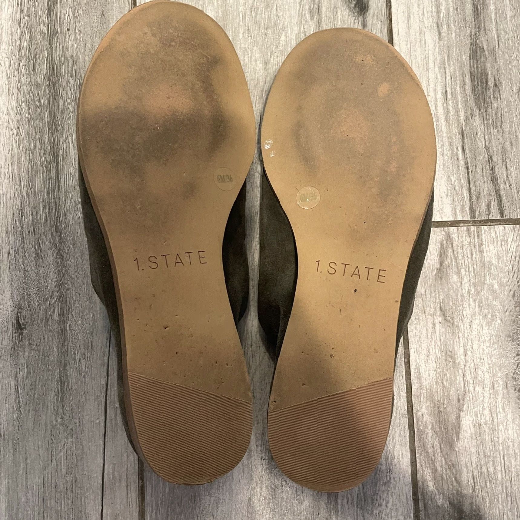 Vintage 1. STATE Cassidee Suede Leather Open Toe Olive Slip On Flats - 6 Womens State d’Orsay Green Flat Size US 6 / IT 36 - 7 Thumbnail