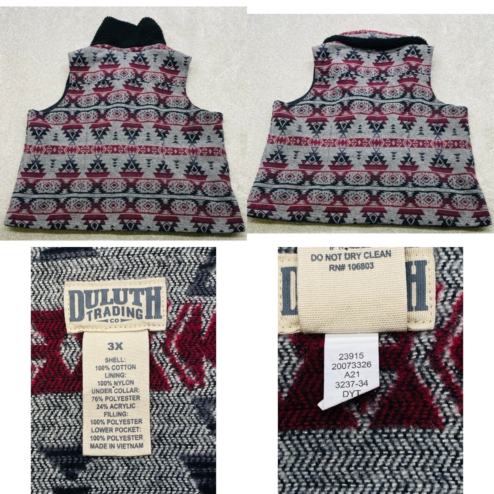 Vintage Duluth Trading Women's 3XL Sherpa Festivest Vest Southwest Fair Isle Red Gray Size XXL / US 16-18 / IT 52-54 - 8 Thumbnail