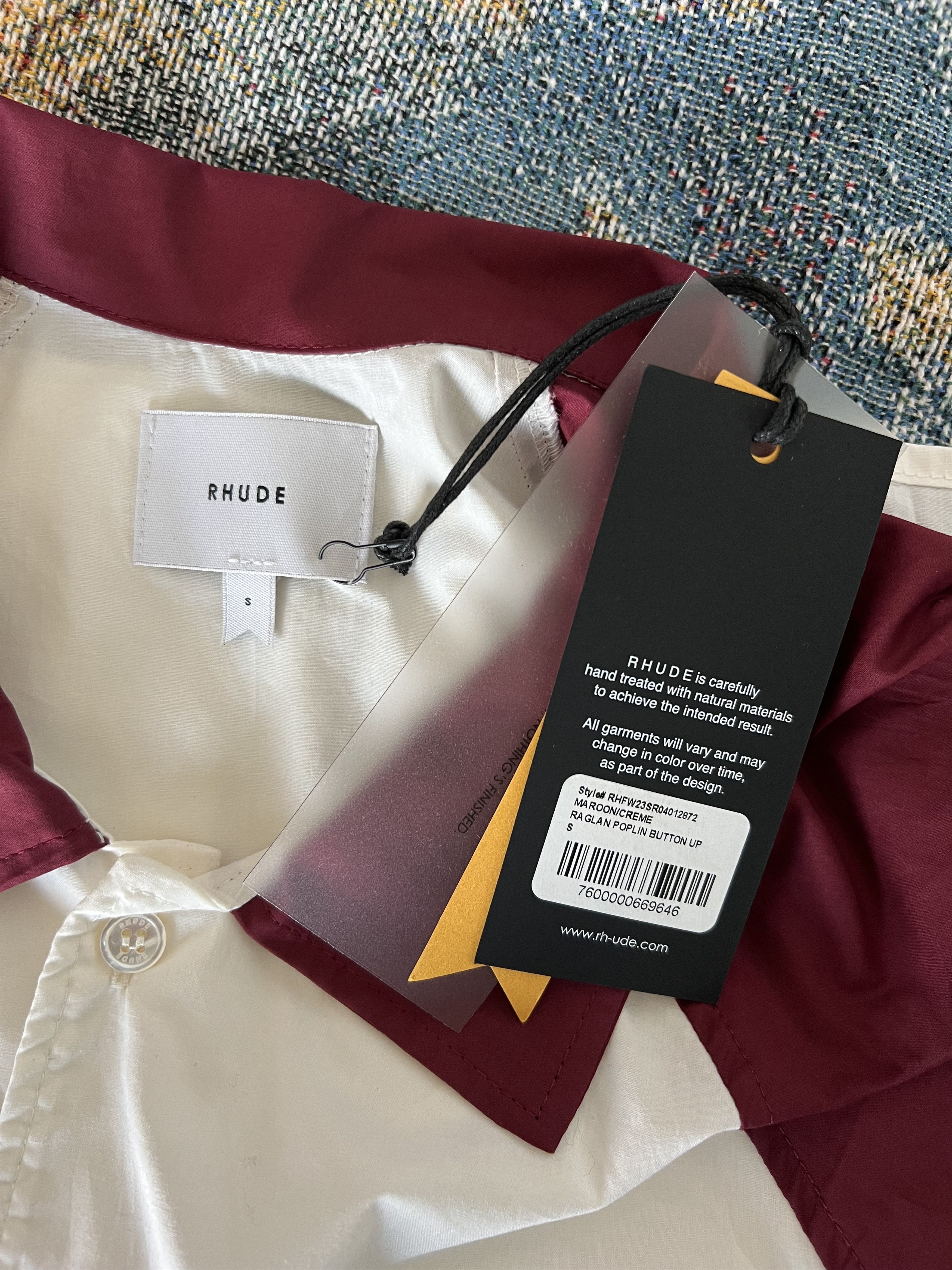 Rhude Rhude Raglan Poplin Button Up Shirt in Maroon Size US S / EU 44-46 / 1 - 8 Thumbnail