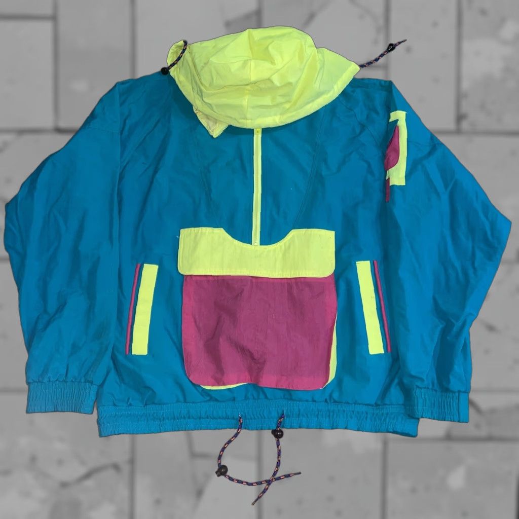 Vintage VINTAGE 1980s Boat World NEON Half Zip Windbreaker Mens L Blue Windbreaker Coat Zip Size US L / EU 52-54 / 3 - 1 Thumbnail