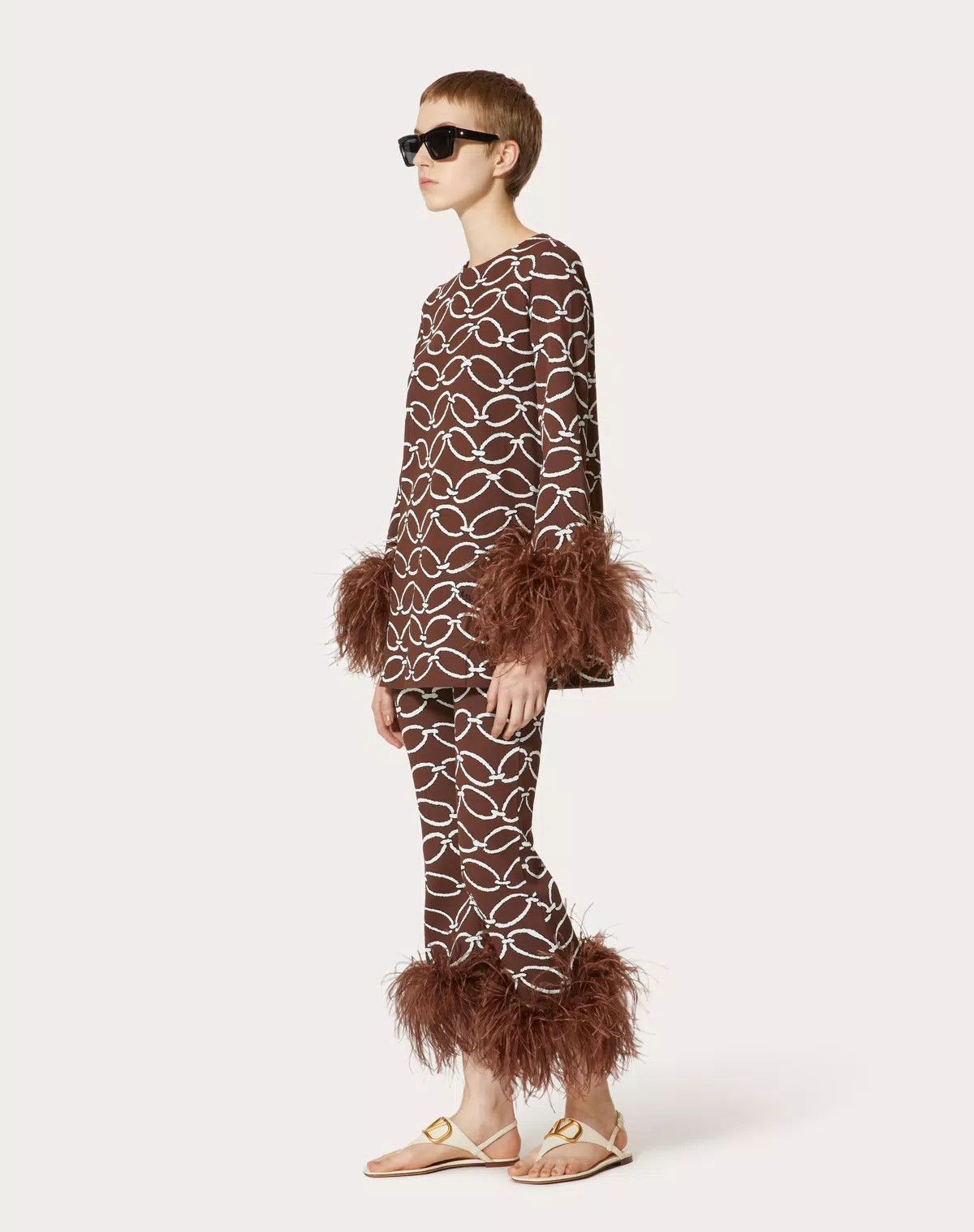 Valentino o1s1wg111125 Jacquard Viscose Jumper Sweater in Brown/White Size M / US 6-8 / IT 42-44 - 3 Thumbnail