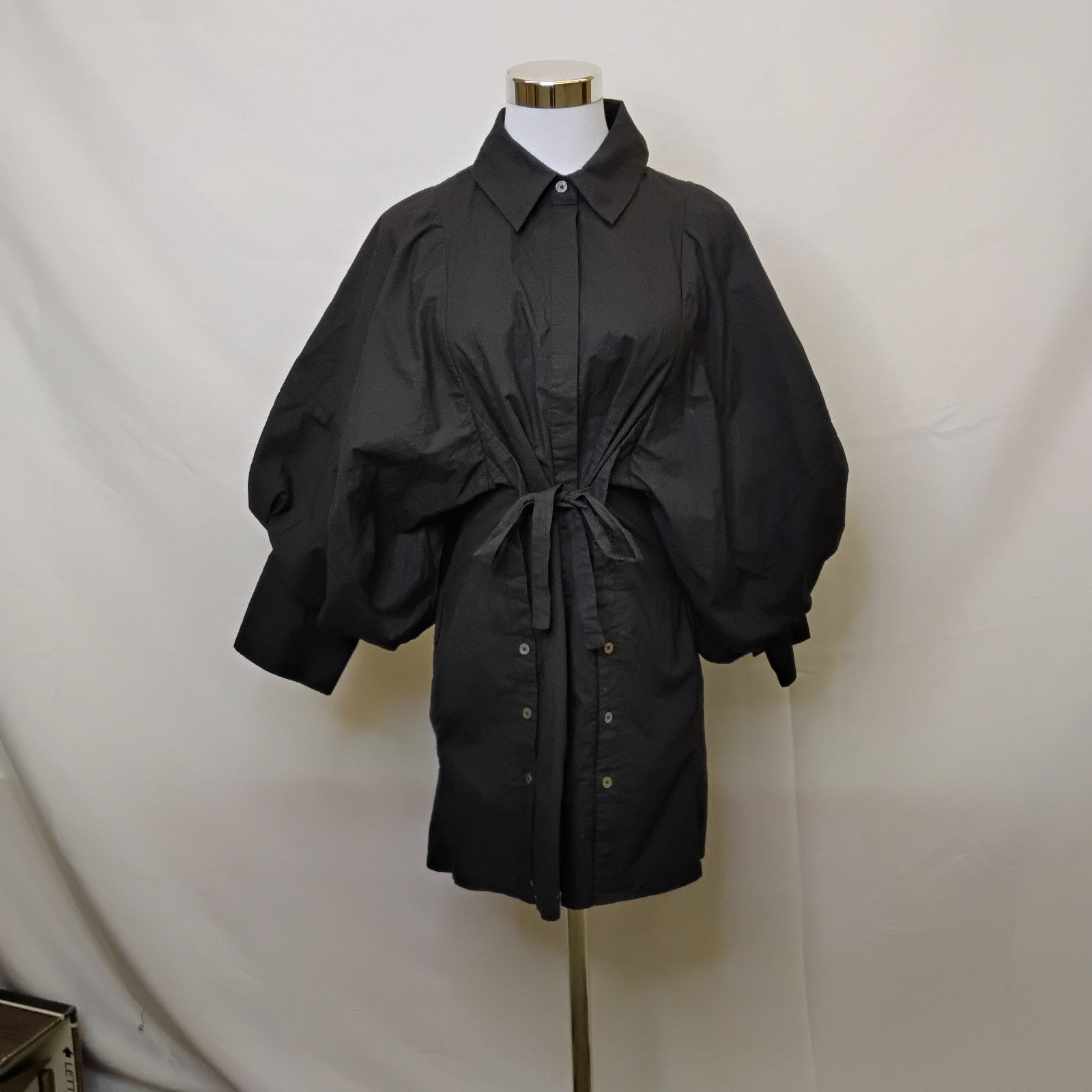 Free People Free People Puff Sleeve Mini Dress Women's M Black Button-Up Size M / US 6-8 / IT 42-44 - 2 Thumbnail