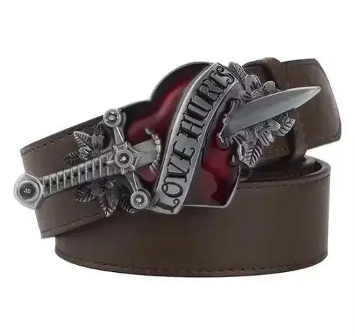Japanese Brand Gray Color Buckle Brown Belt Love Hunter Belt Size ONE SIZE - 4 Thumbnail