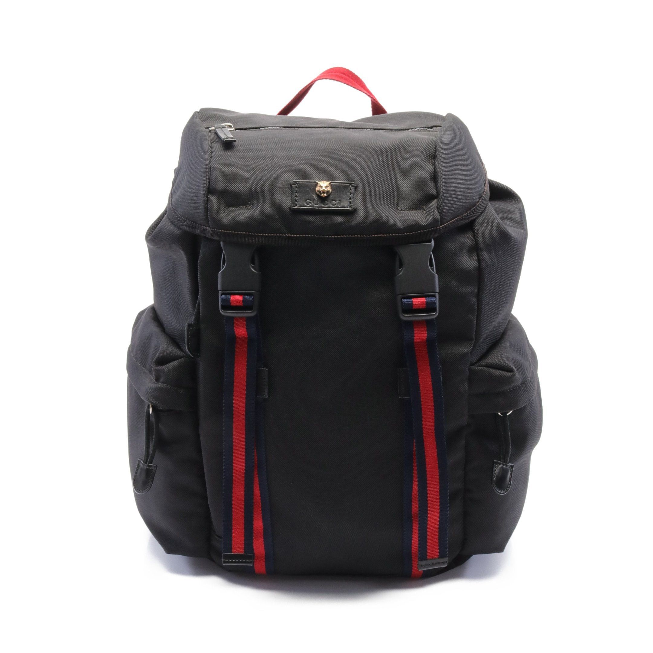 image of Gucci Webbing Line Backpack Rucksack Techno Canvas Leather Black, Men's