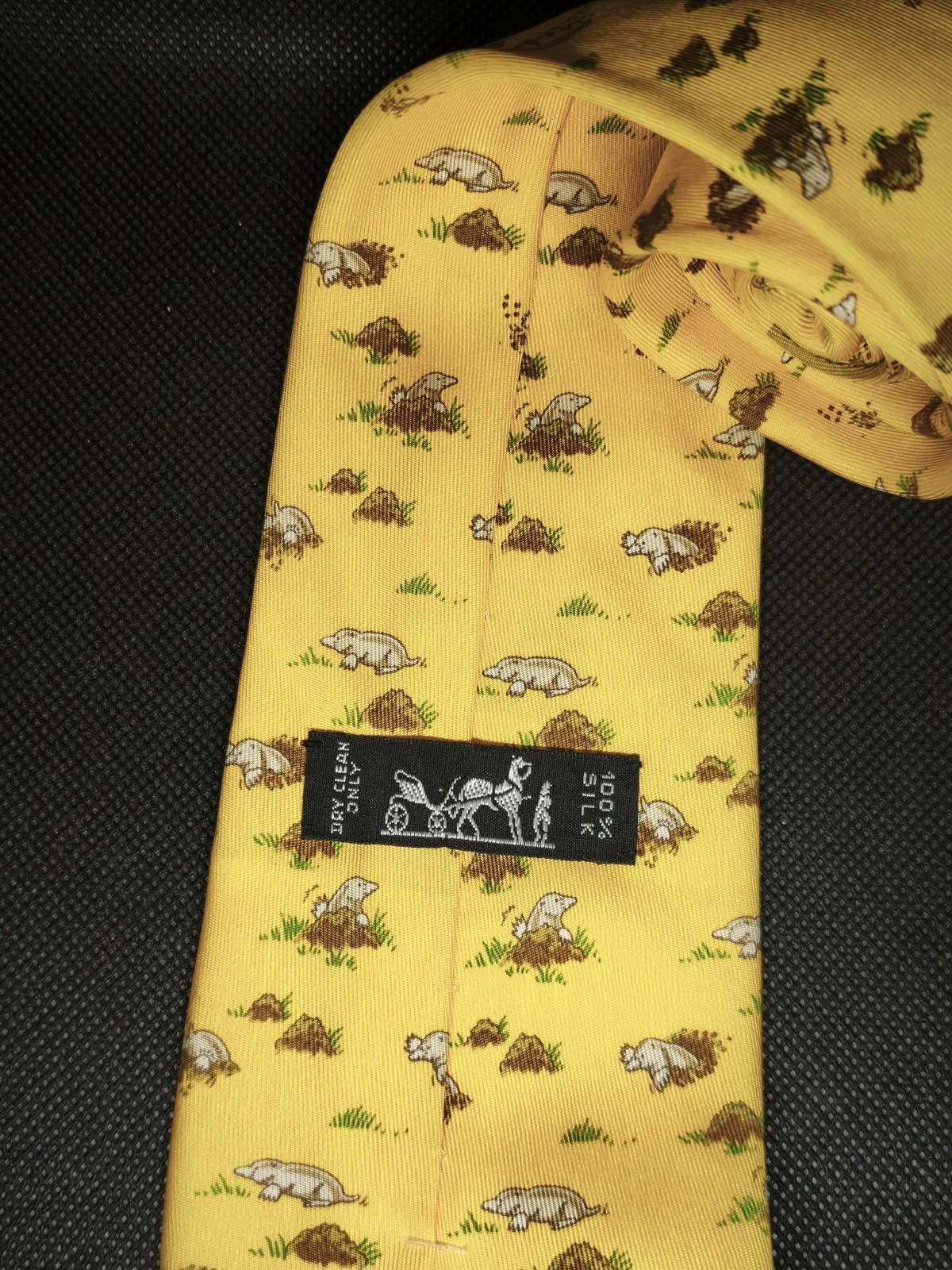 Hermes Hermès Yellow Novelty Moles Tie Woven 7794 FA France Size ONE SIZE - 2 Thumbnail