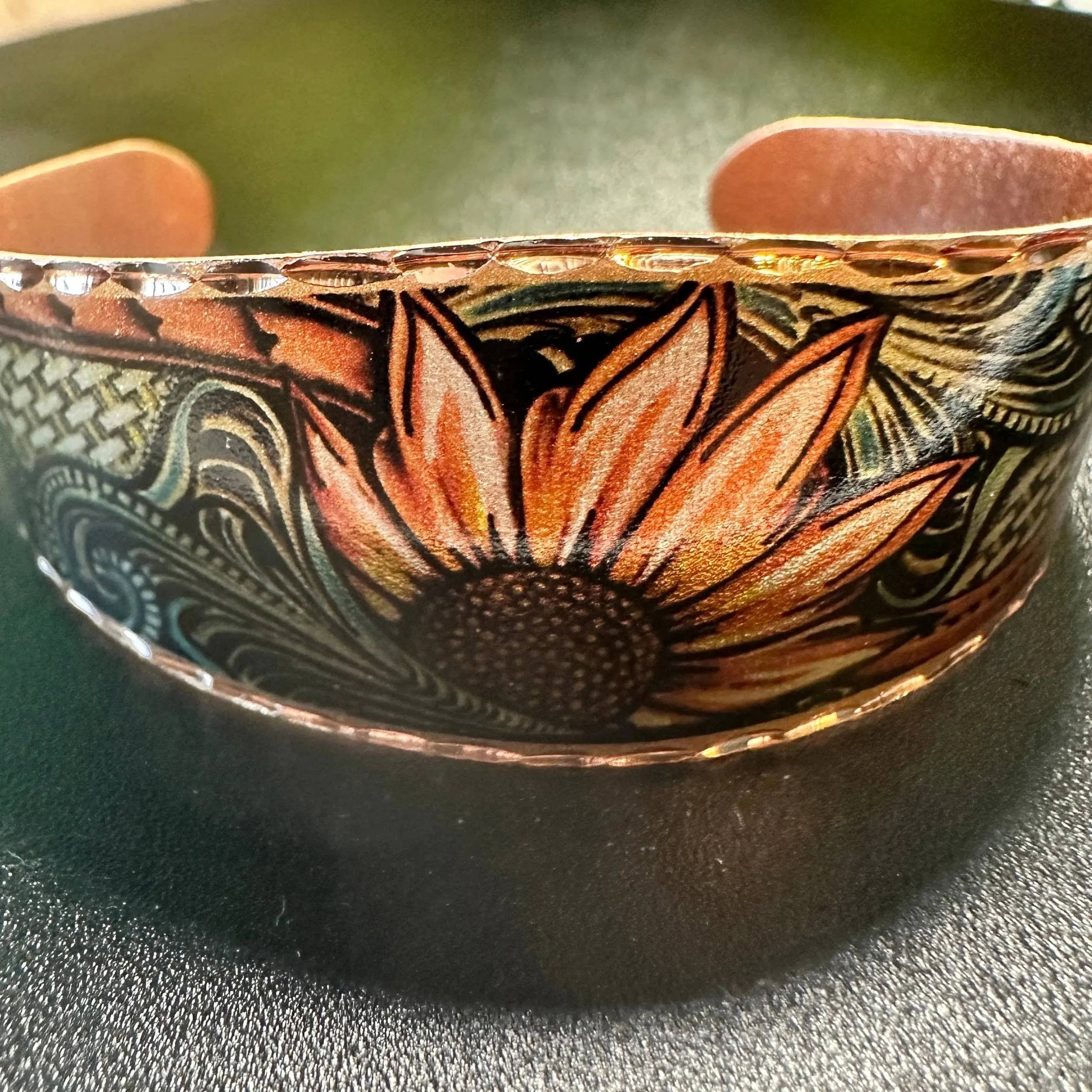 Other Handmade Boho Sunflower Cuff Bracelet, Copper Western Sunflo Size ONE SIZE - 2 Thumbnail