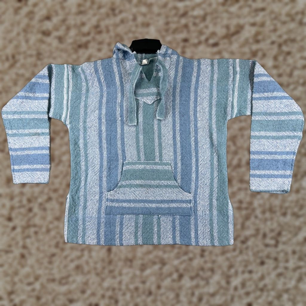 Vintage Baja Hoodie Adult Large Blue Stripe Acrylic Knit Pullover Hooded Sweatshirt Mex Drug Rug Size US L / EU 52-54 / 3 - 1 Thumbnail