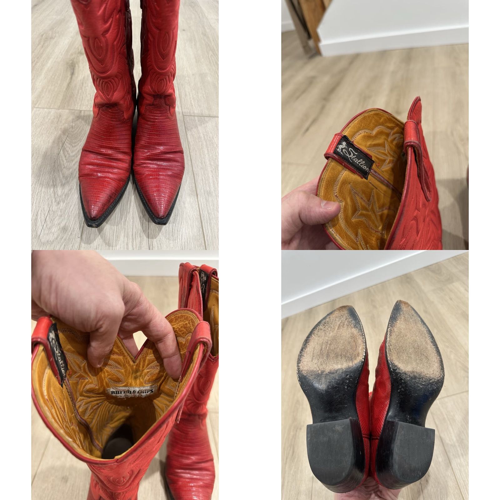Skin Stallion Western Boots Men’s Size 8.5D Red Leather Lizard Pattern Pointed Toe Cowboy Boots Leather Insole Mid-Calf Shaft Style Handcrafted Size US 9 / EU 42 - 8 Thumbnail
