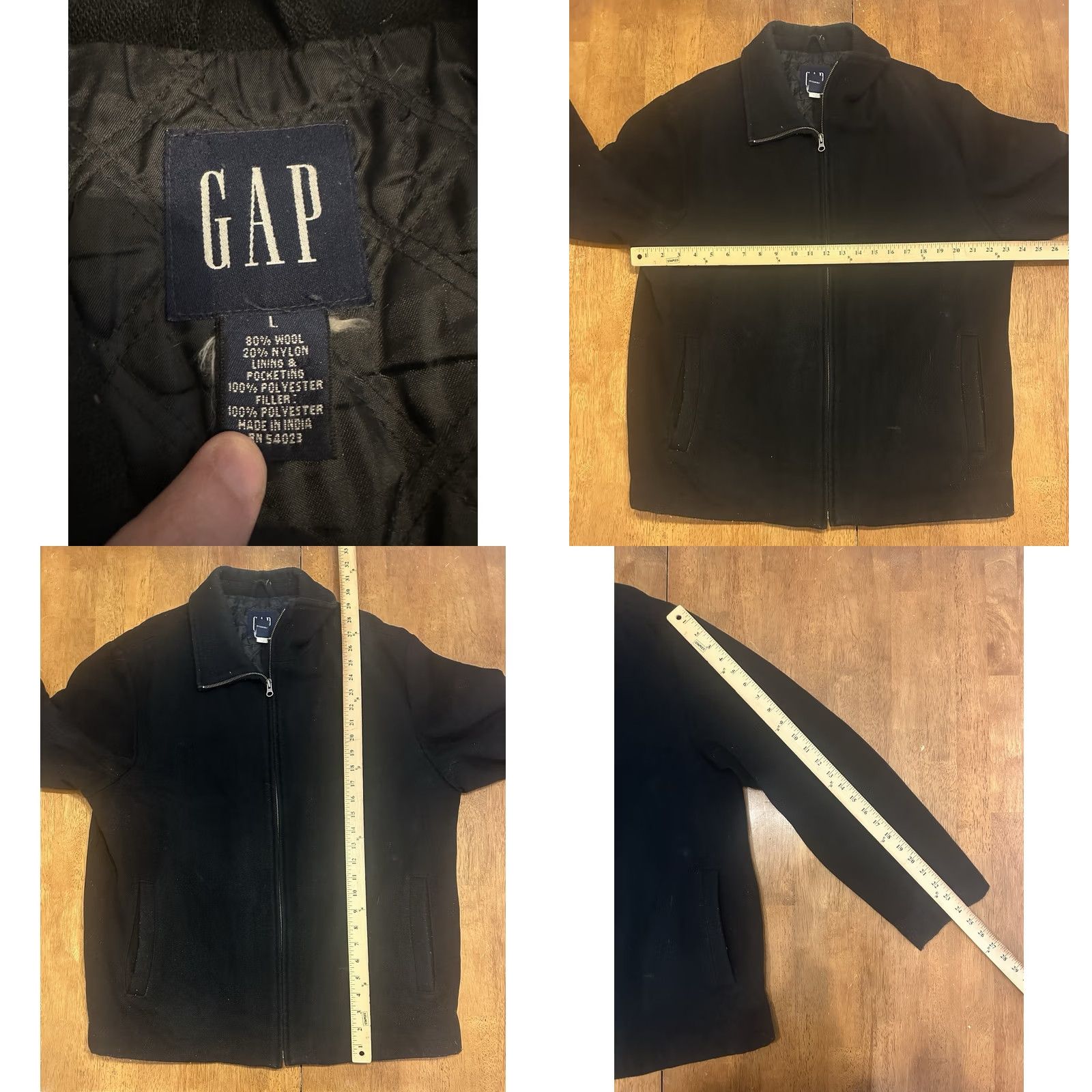Gap VINTAGE Gap Wool Insulated Bomber Jacket Large Black Size US L / EU 52-54 / 3 - 8 Thumbnail