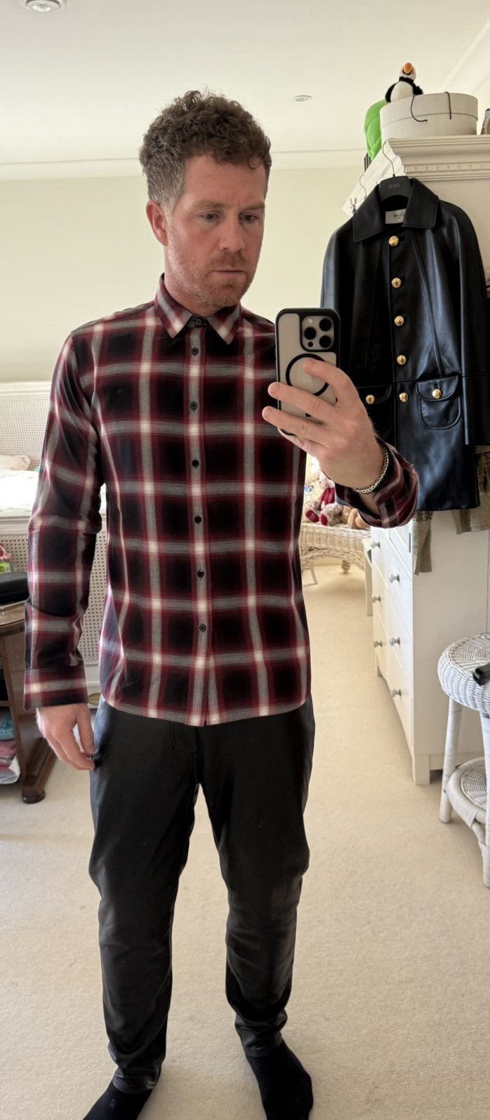 Saint Laurent Paris FW14 Saint Laurent Hedi Slimane red black flannel shirt 40 Size US L / EU 52-54 / 3 - 3 Thumbnail