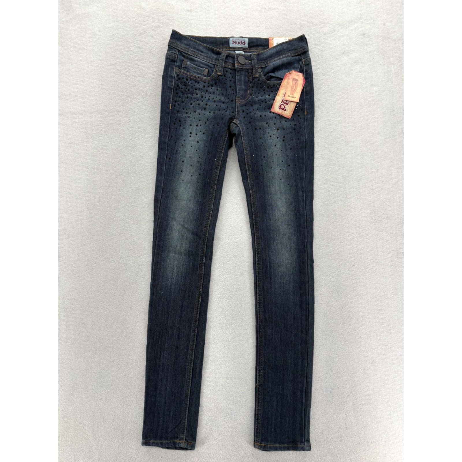 Vintage Mudd Blue Jeans Skinny Junior 0 Low Rise Stretch Studded Rhinestone Embroidered 5-Pocket Denim N/A Womens? Size 25" / US 0 / IT 36 - 2 Thumbnail