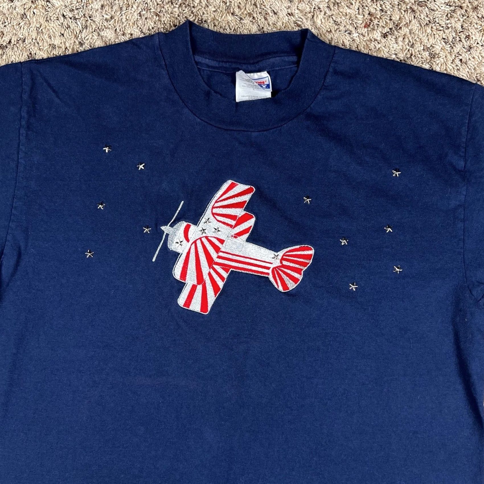 Hanes VINTAGE Hanes USA Patriotic Shirt Large Blue White Red Short Sleeve Crew Neck Cotton Embroidered Graphic Tee Size US L / EU 52-54 / 3 - 4 Thumbnail