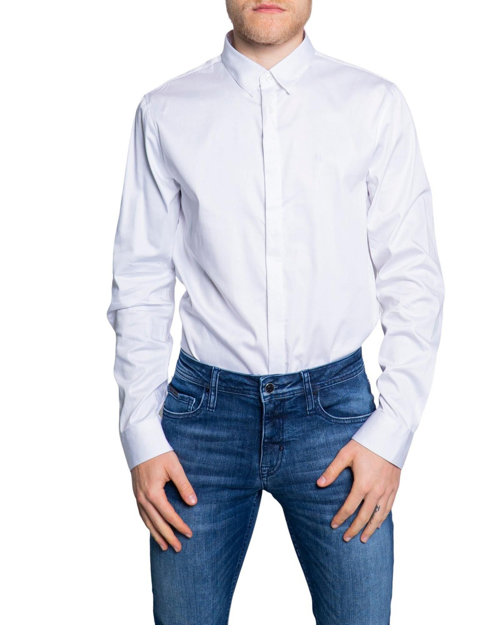 image of Armani Exchange Plain Long Sleeve Shirt in White, Men's (Size XL)