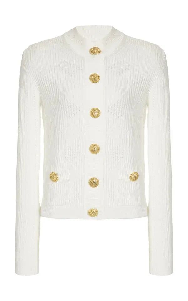 Balmain o1s1wg110825 Vichy Knit Cardigan in White Size XL / US 12-14 / IT 48-50 - 1 Preview
